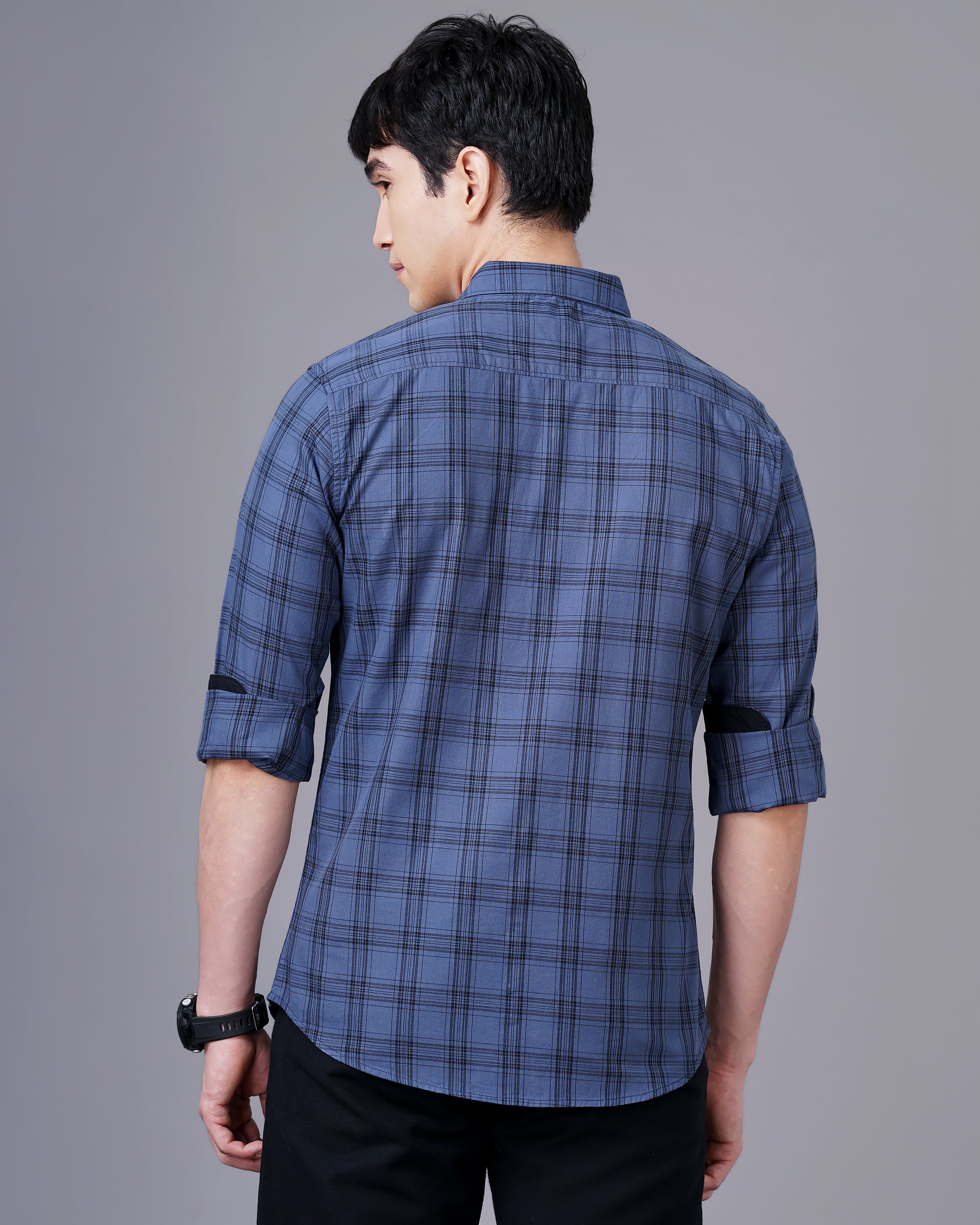 Men Purple Cotton Slim Shirt - Image 6