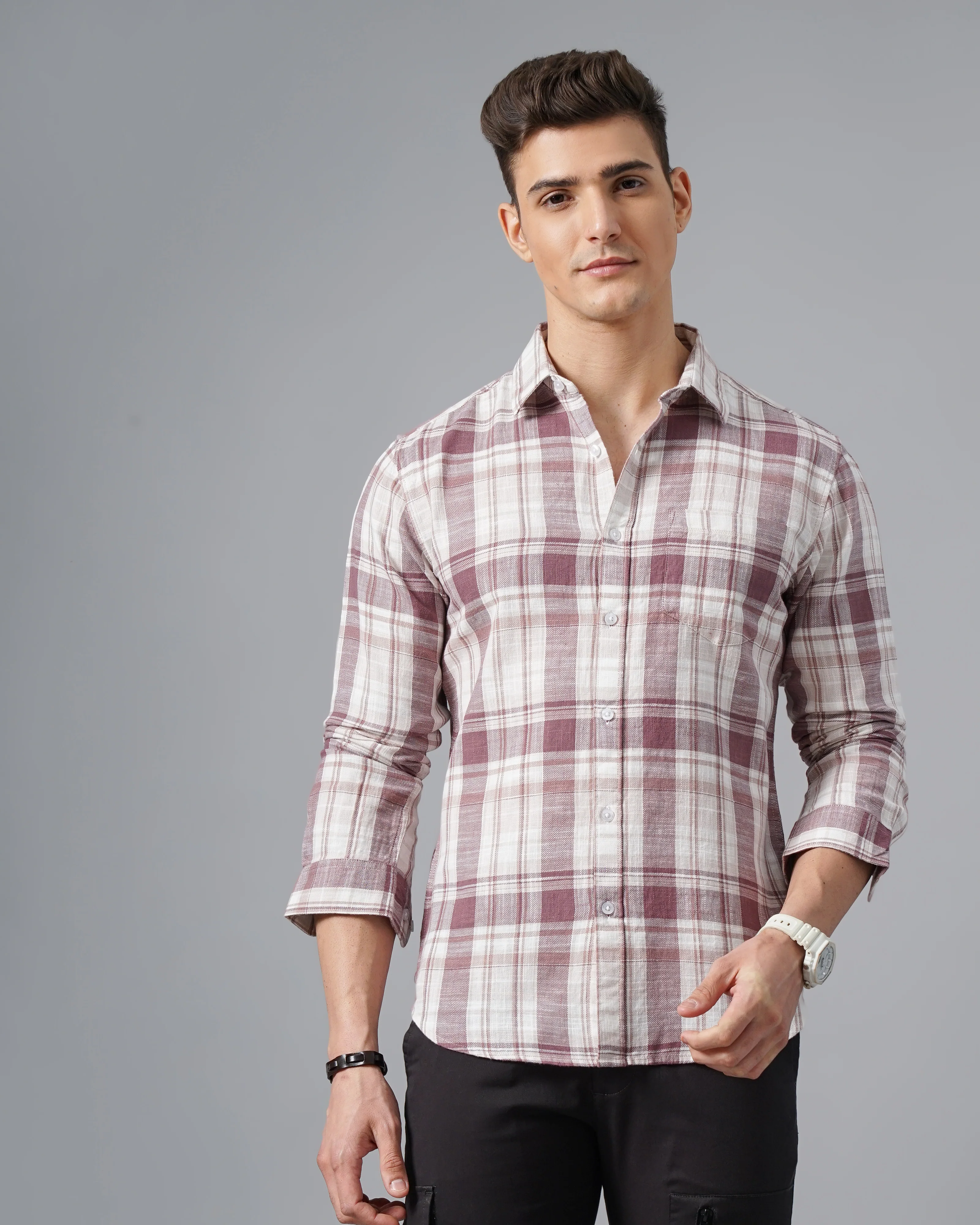 Men Purple Cotton Slim Shirt - Image 3