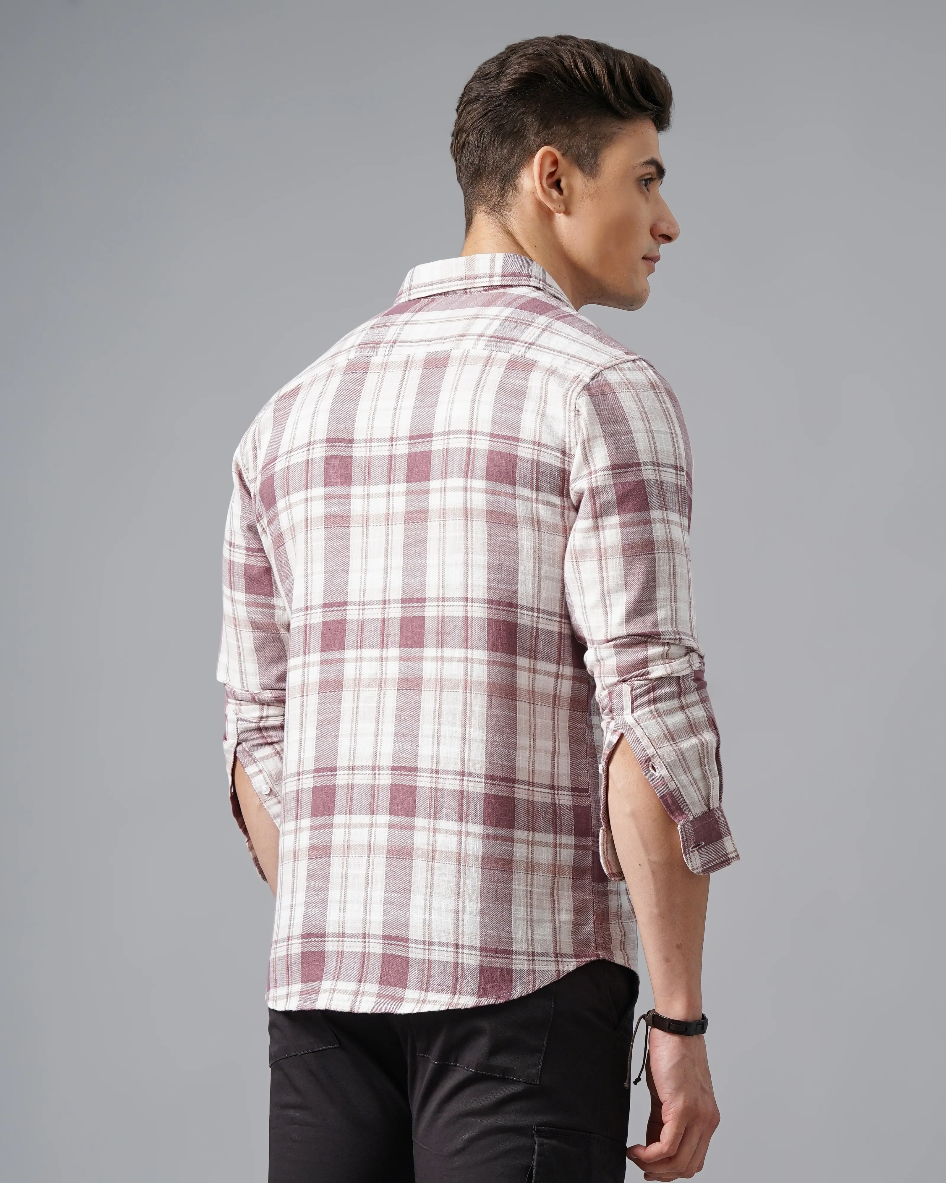 Men Purple Cotton Slim Shirt - Image 4