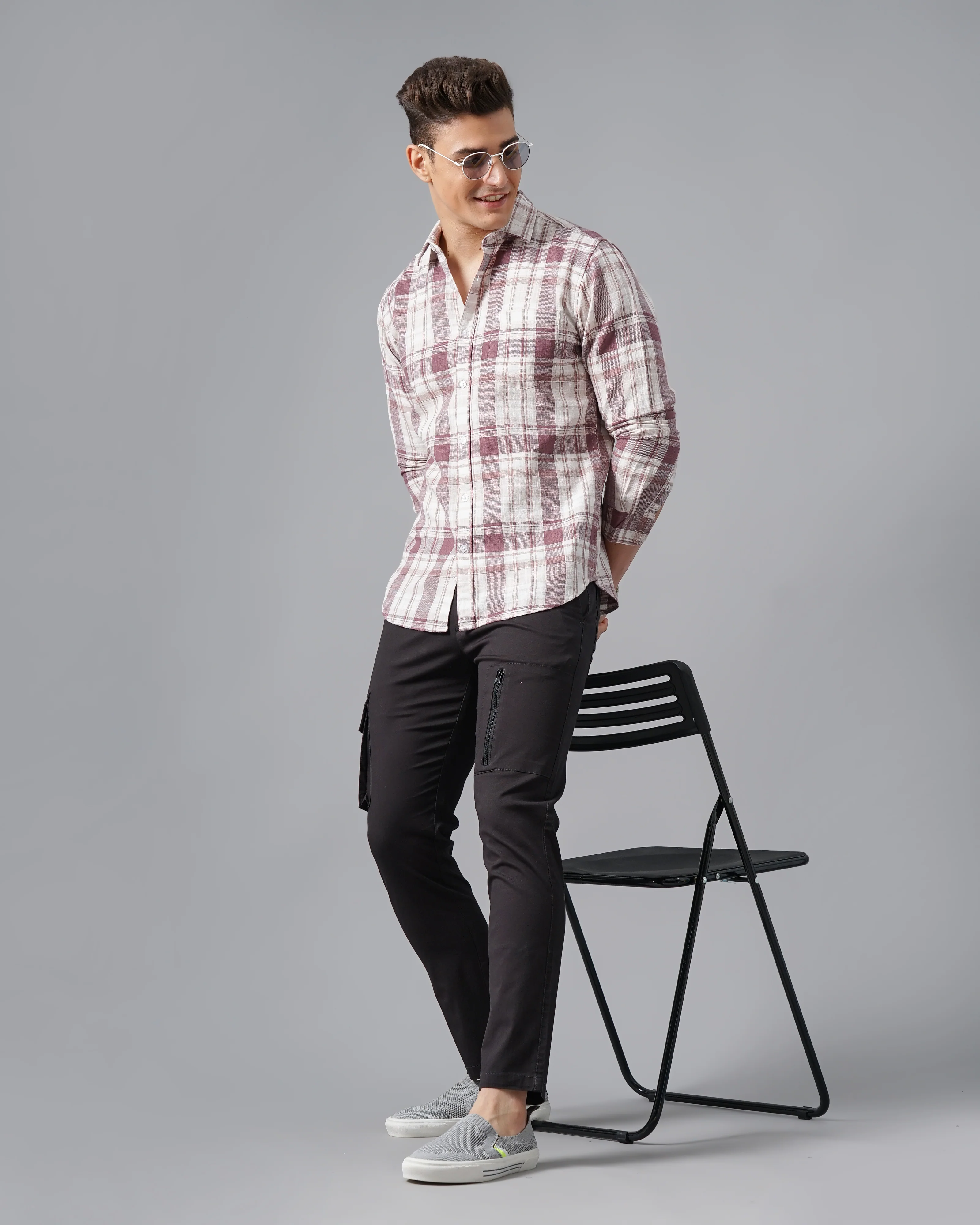 Men Purple Cotton Slim Shirt - Image 6