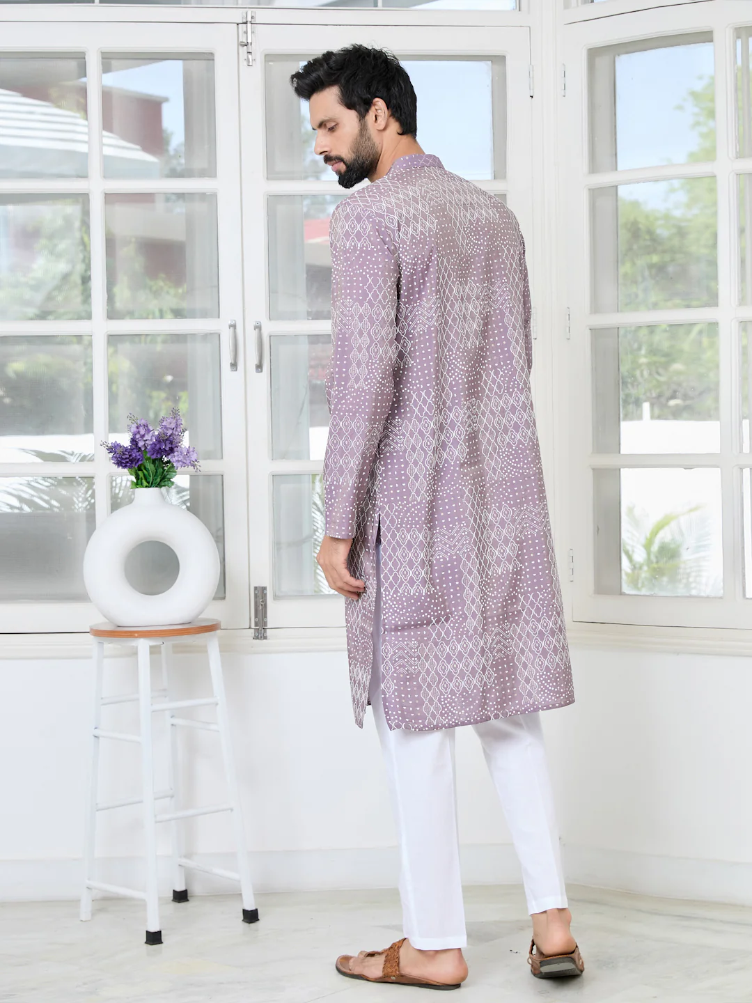 Men Purple Embossed and Foil Kurta - Image 4