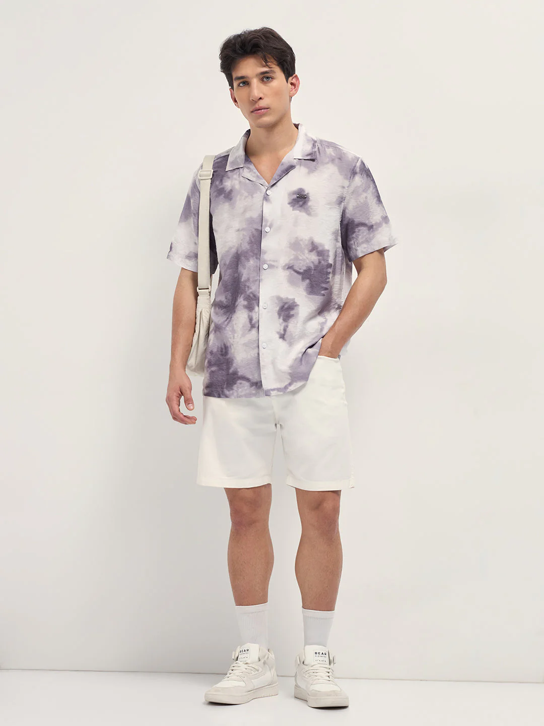 Men Purple Faded Abstract Print Relaxed Fit Cuban Collar Shirt - Image 4