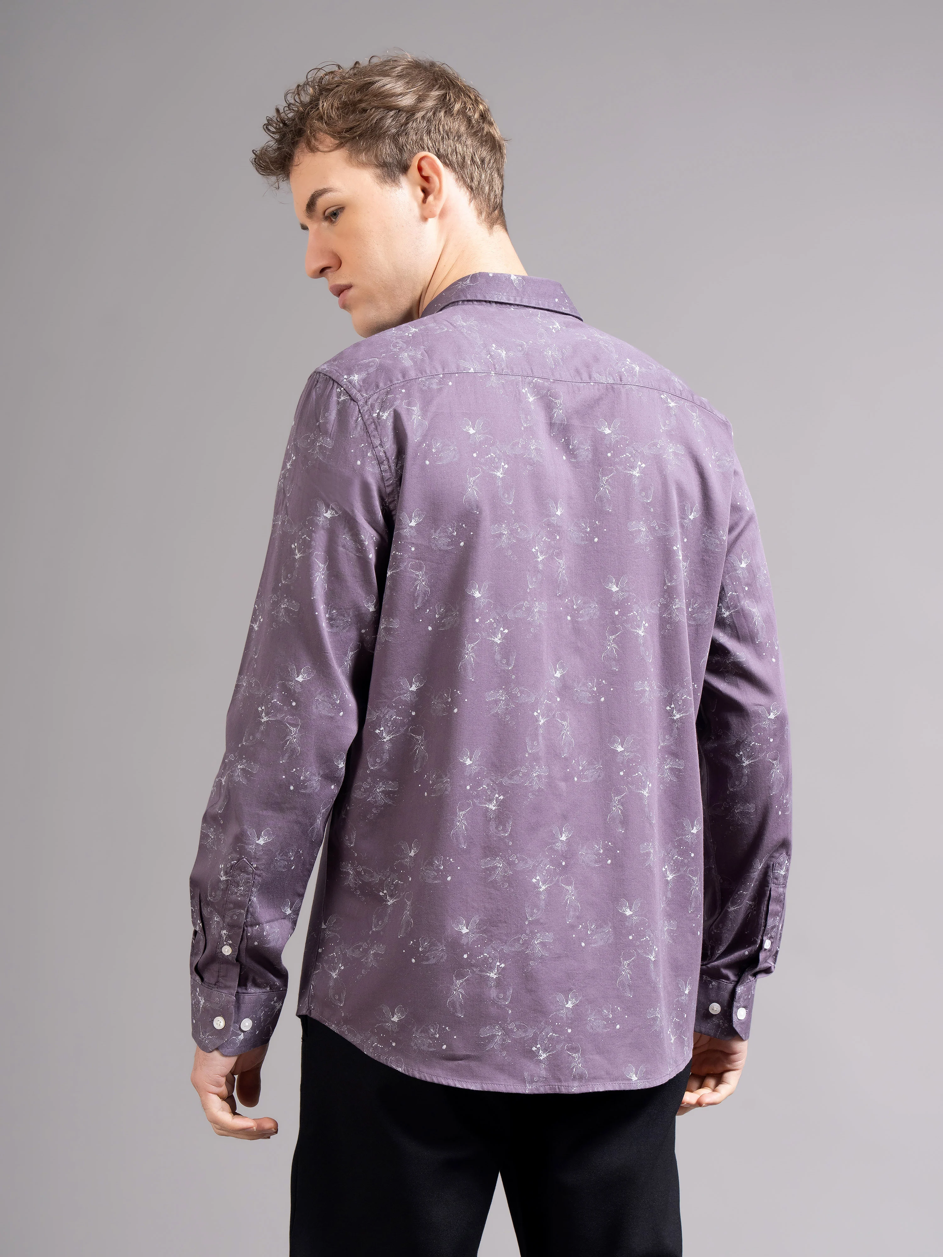 Men Purple Floral Print Shirt - Image 3