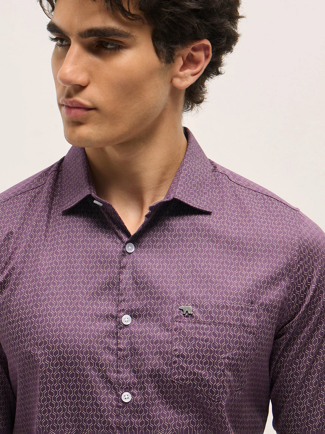 Men Purple Geometric Printed Tailored Fit Formal Shirt - Image 5