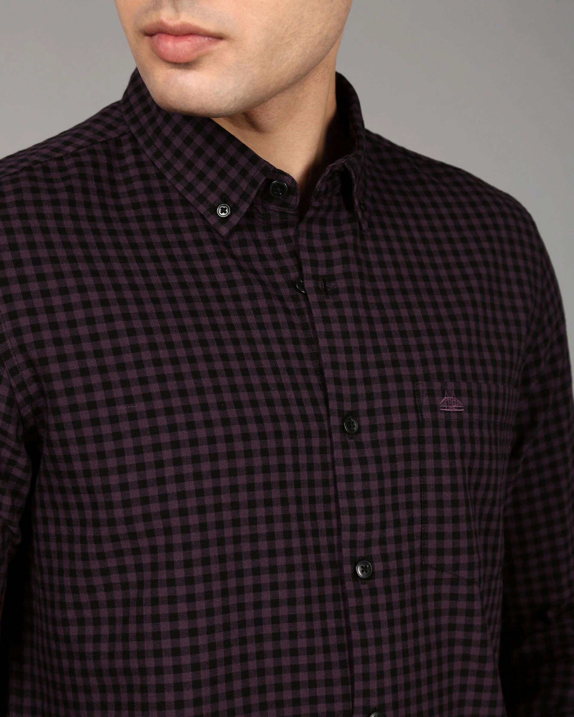 Men Purple Gingham Checked Shirt - Image 3