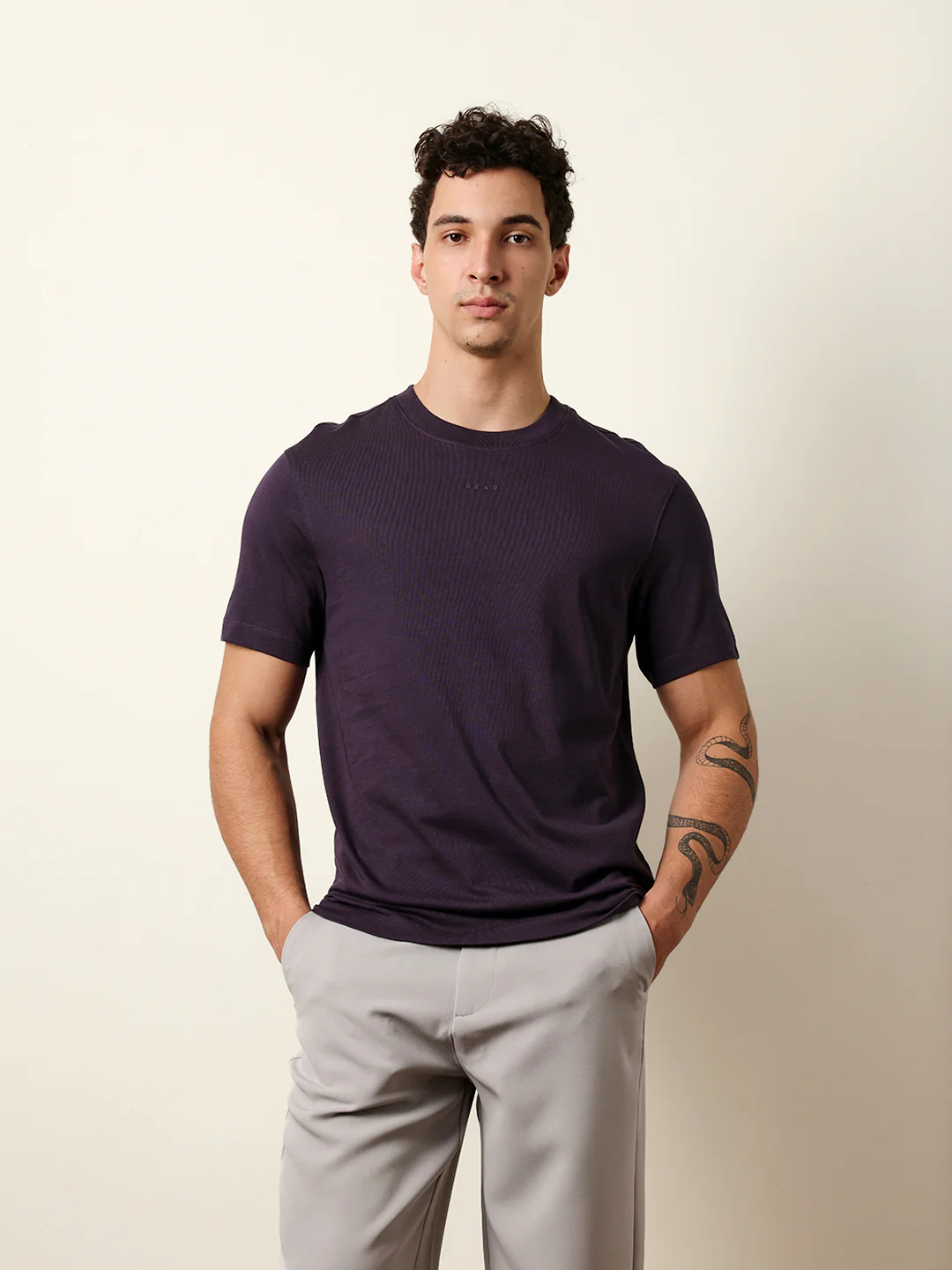 Men Purple Half Sleeve Regular T-Shirt - Image 3