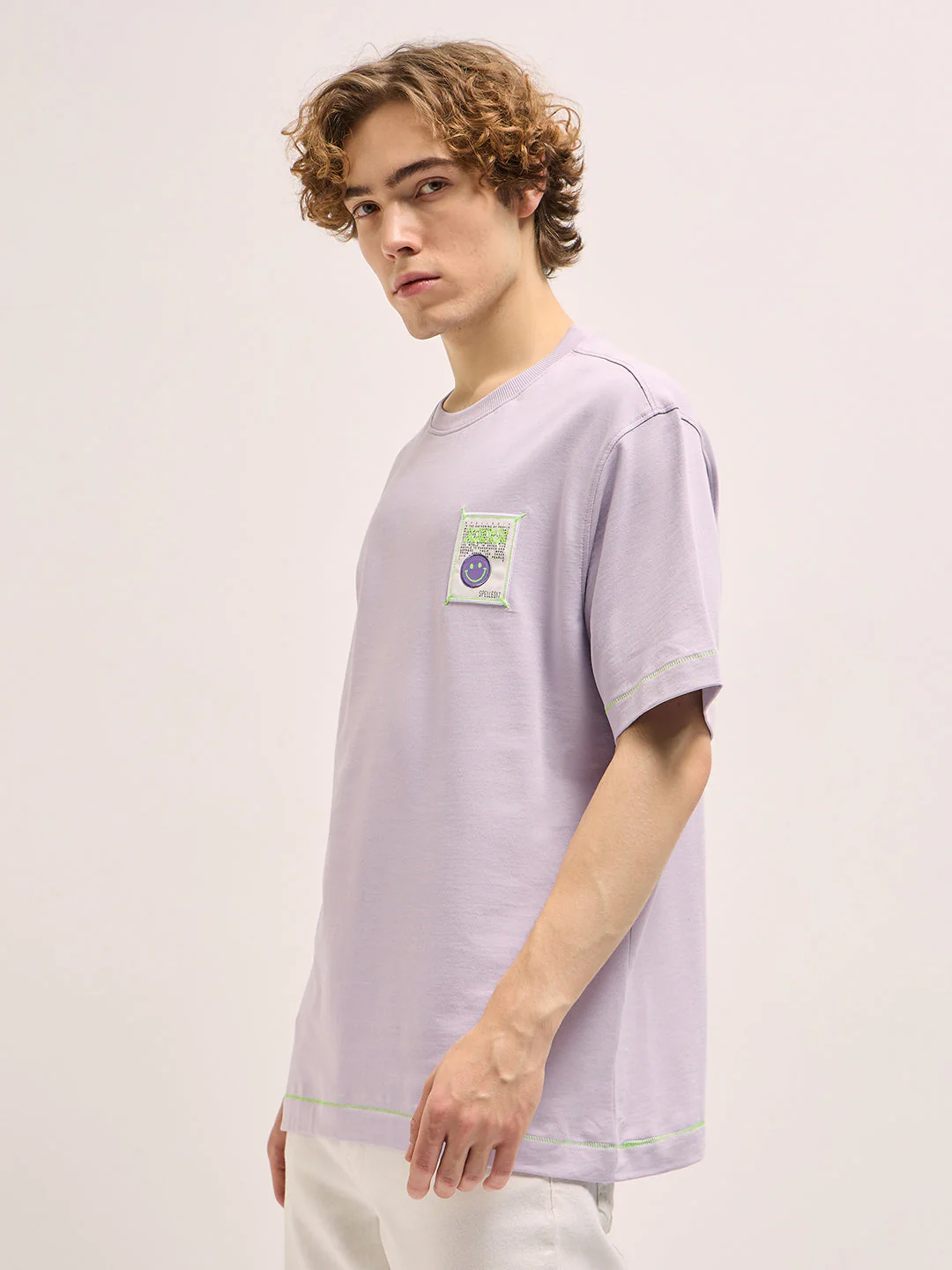 Men Purple Oversize Graphic Printed Crew Neck T-shirt - Image 3