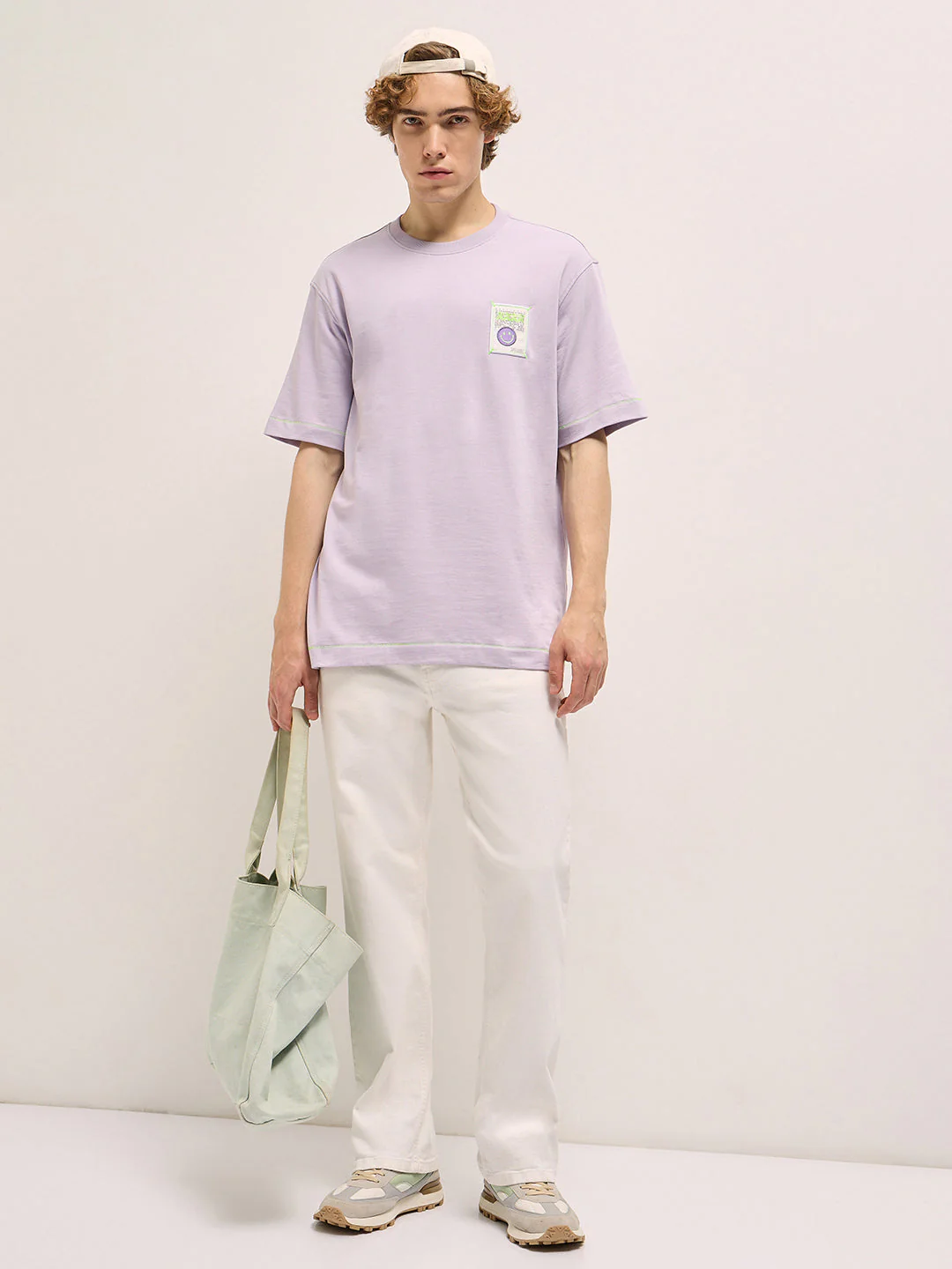 Men Purple Oversize Graphic Printed Crew Neck T-shirt - Image 4
