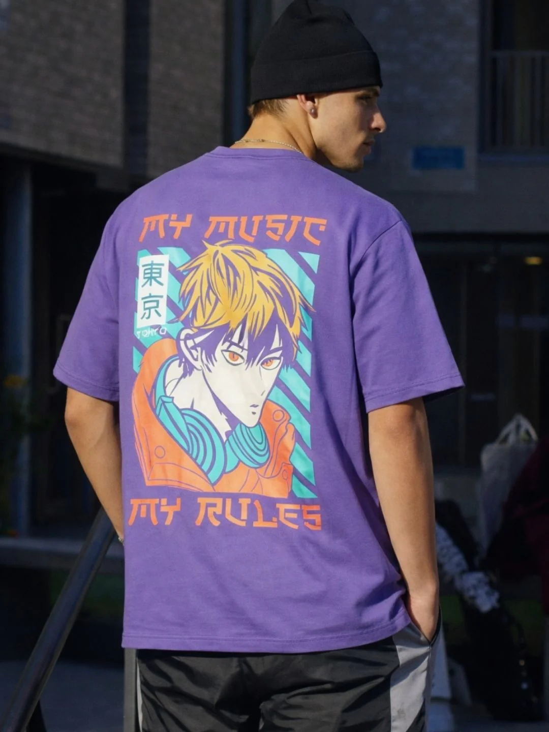 Men Purple Oversized Printed T-shirt - Image 2