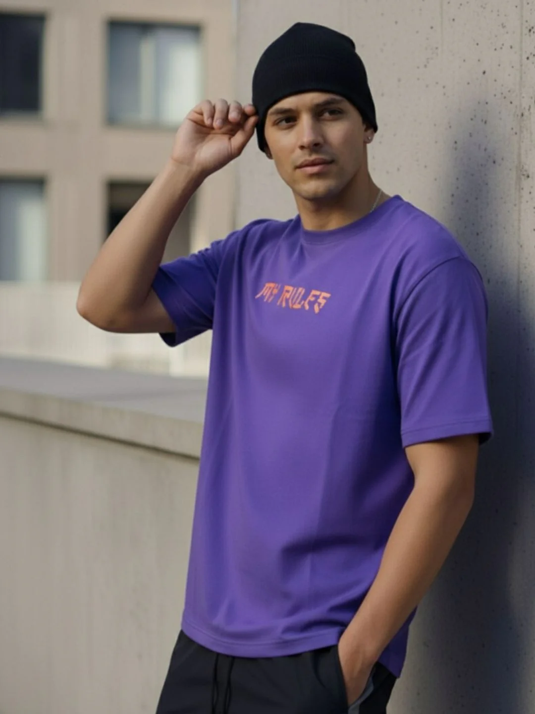Men Purple Oversized Printed T-shirt - Image 3