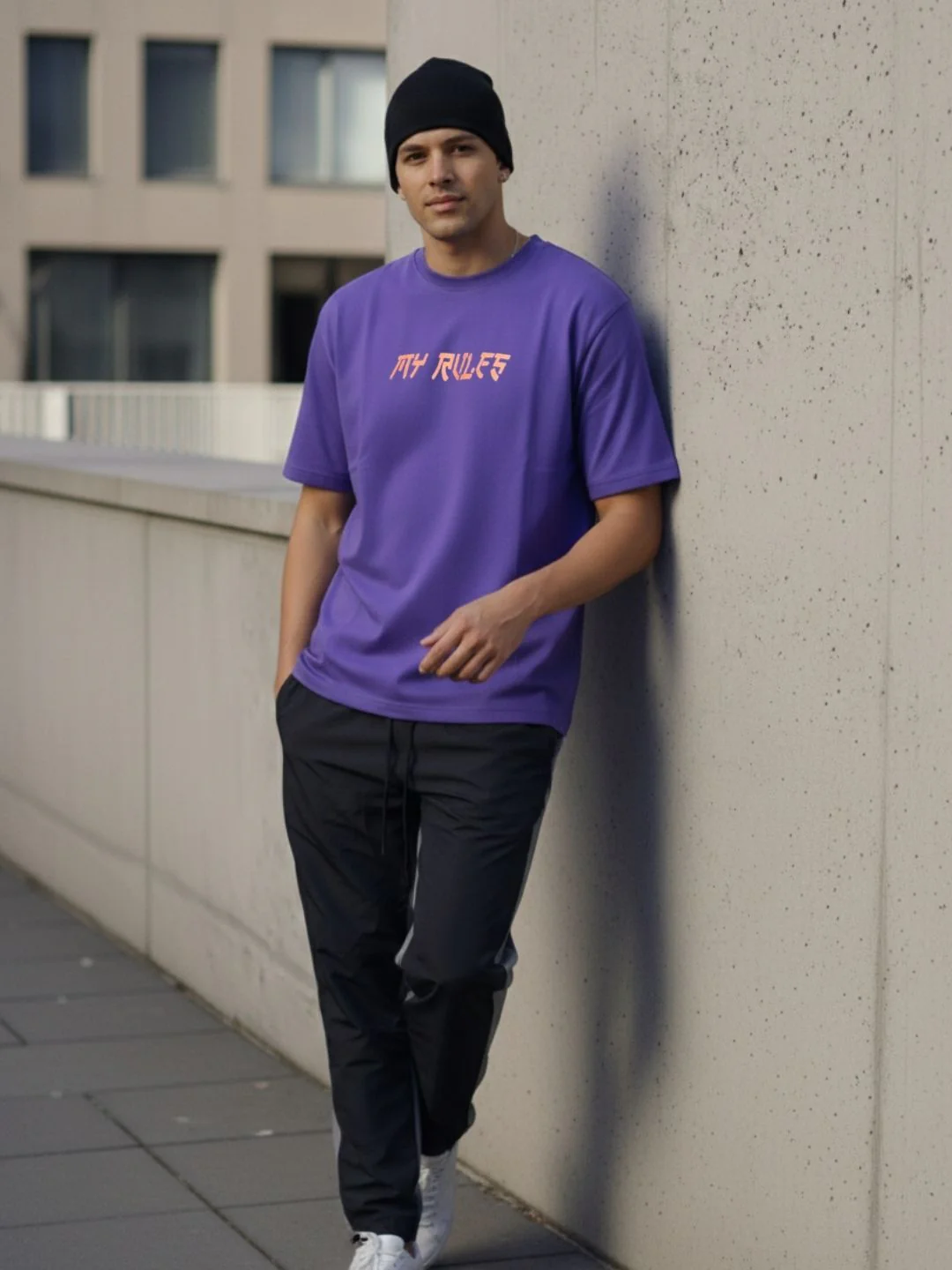 Men Purple Oversized Printed T-shirt - Image 4