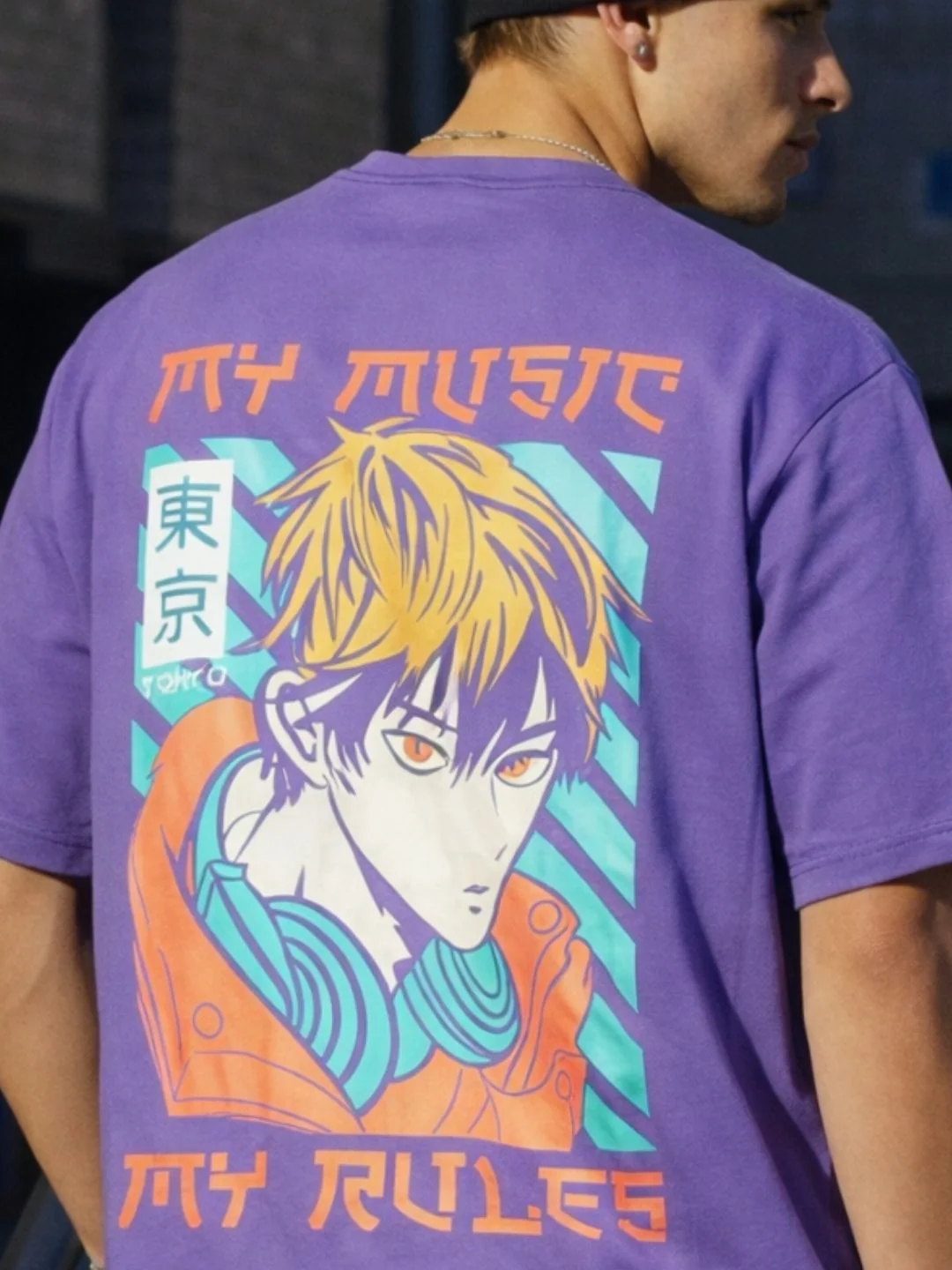 Men Purple Oversized Printed T-shirt - Image 5