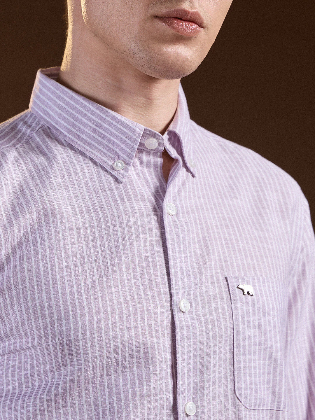 Men Purple Pin Vertical Stripes Slim Fit Casual Shirt - Image 5