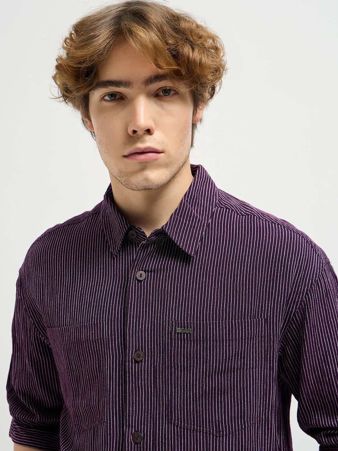 Men Purple Pinstripes Regular Fit Casual Shirt - Image 5