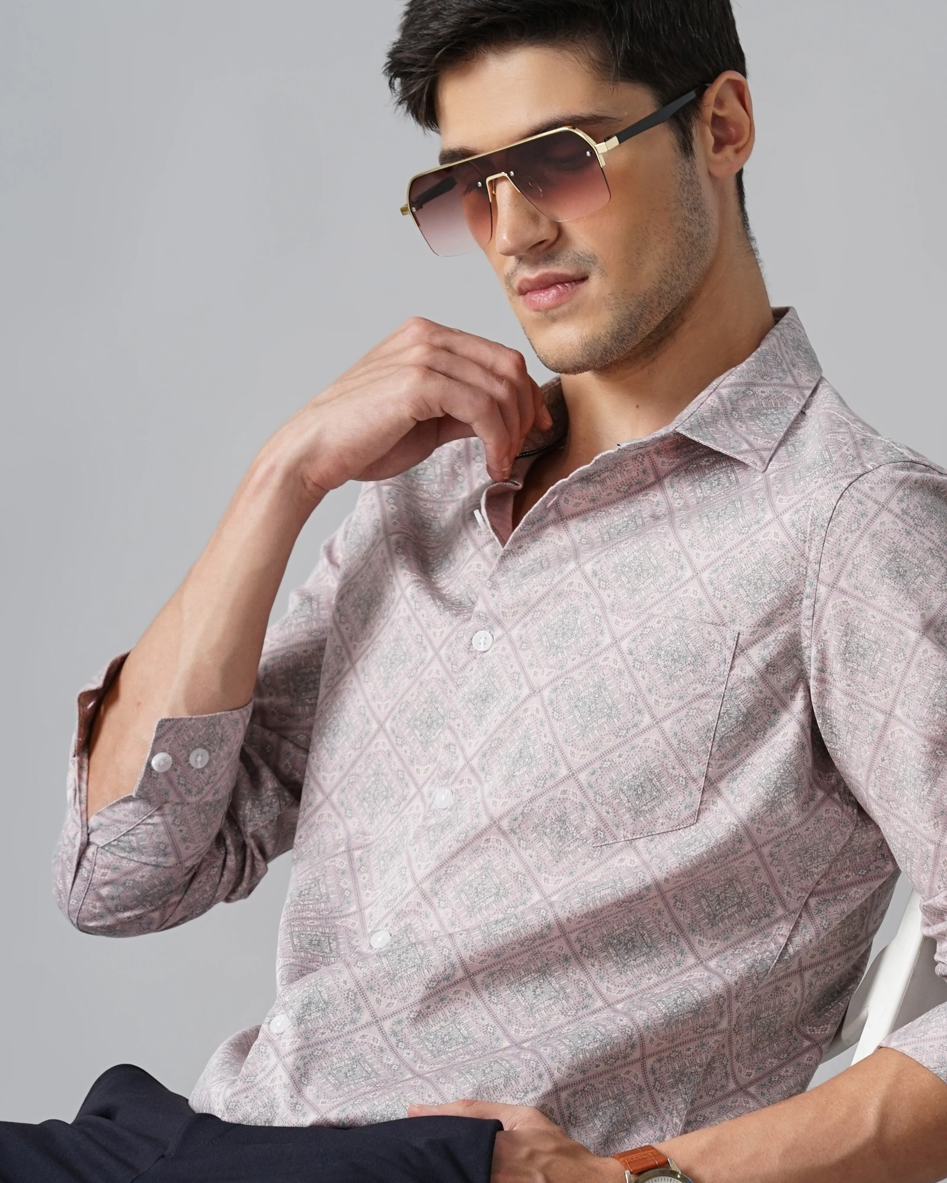 Men Purple Printed Shirt - Image 3