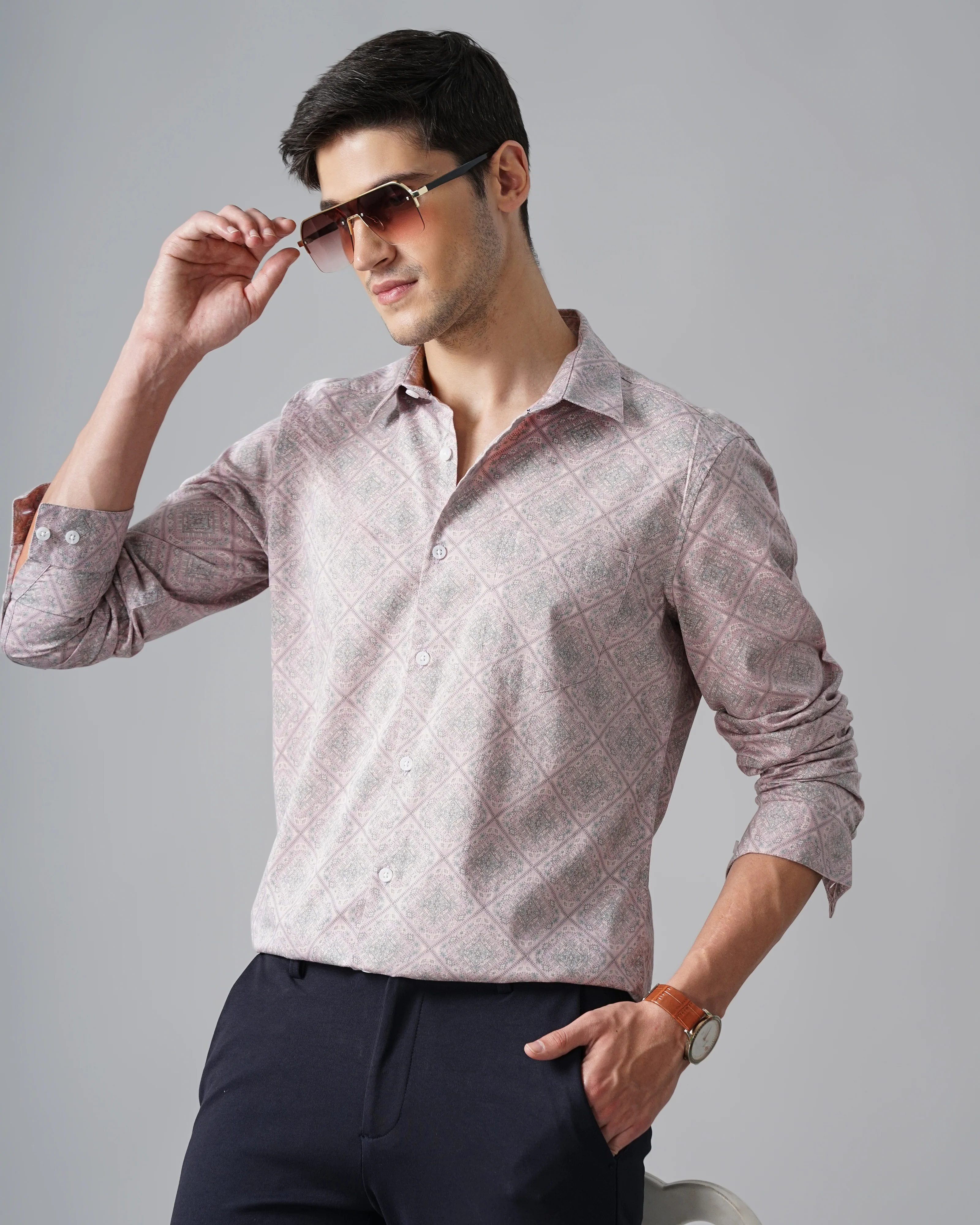 Men Purple Printed Shirt - Image 5