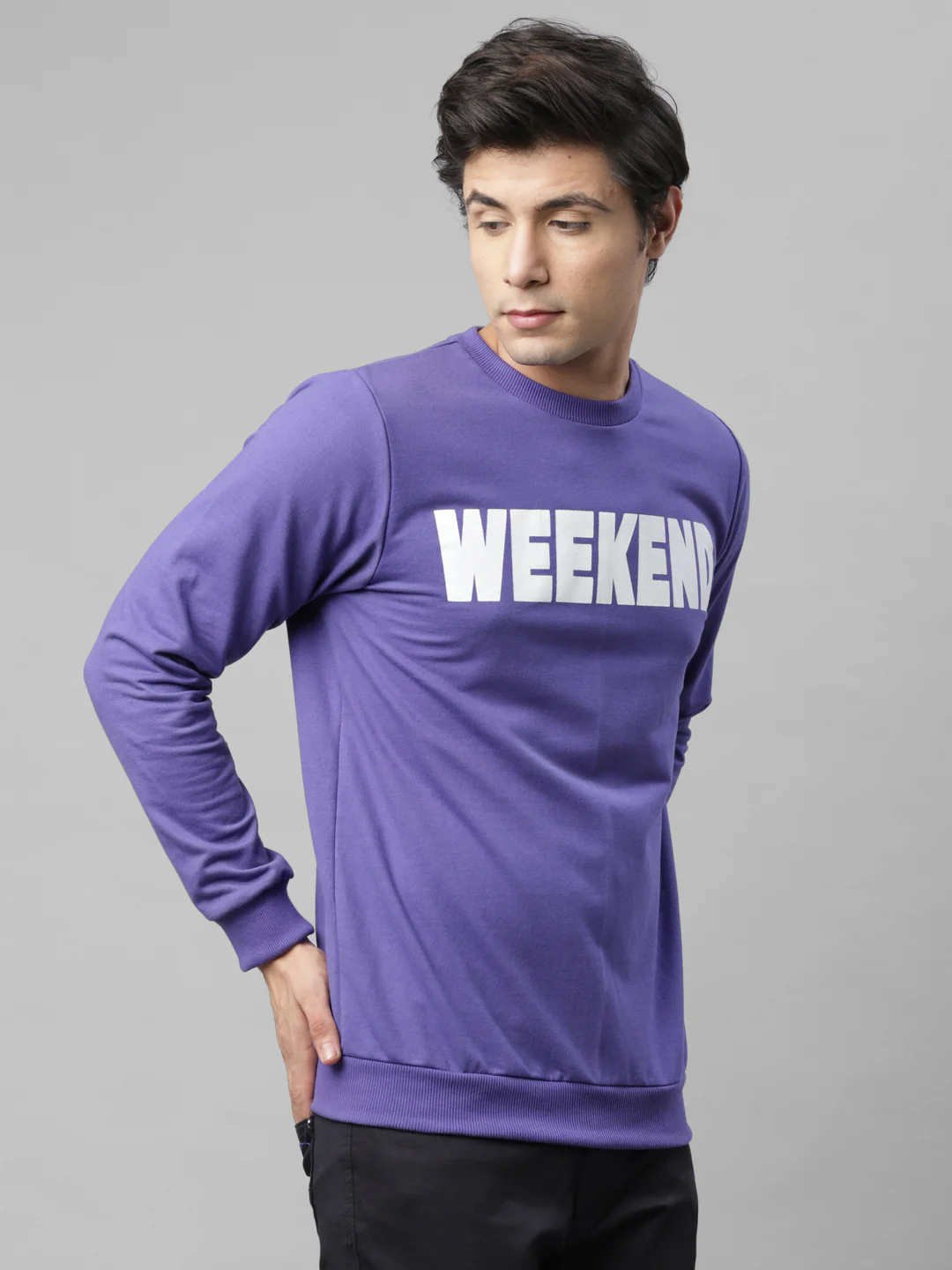Men Purple Printed Sweatshirt - Image 3