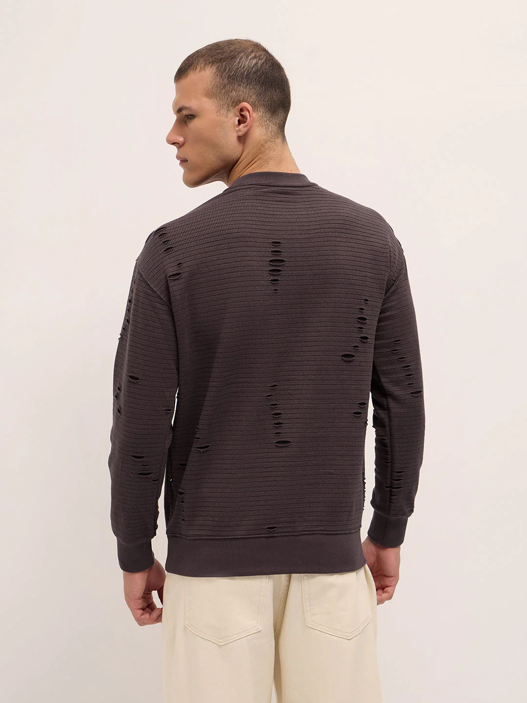 Men Purple Regular Fit Crew Neck T-Shirt - Image 2