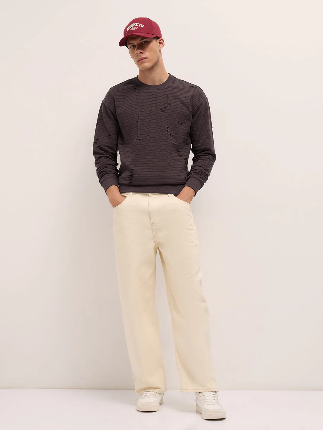 Men Purple Regular Fit Crew Neck T-Shirt - Image 4