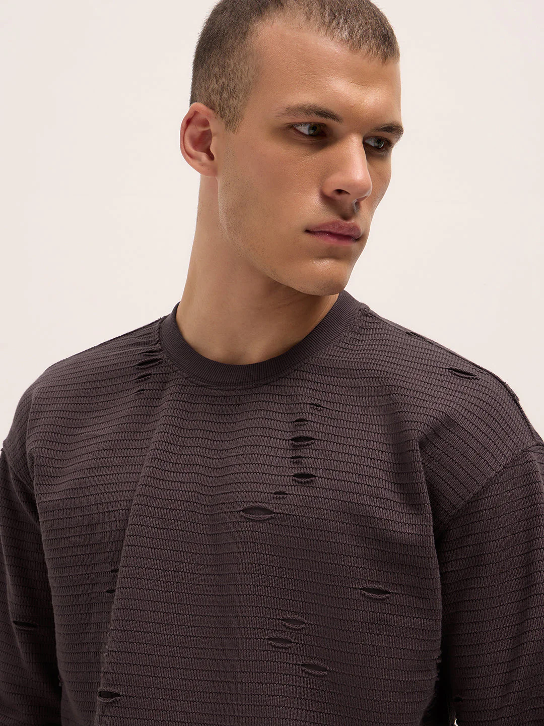 Men Purple Regular Fit Crew Neck T-Shirt - Image 5