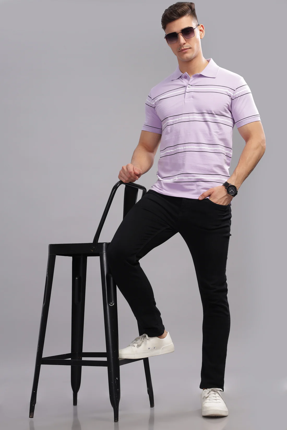 Men Purple Regular Fit Polo T-Shirt - Image 5