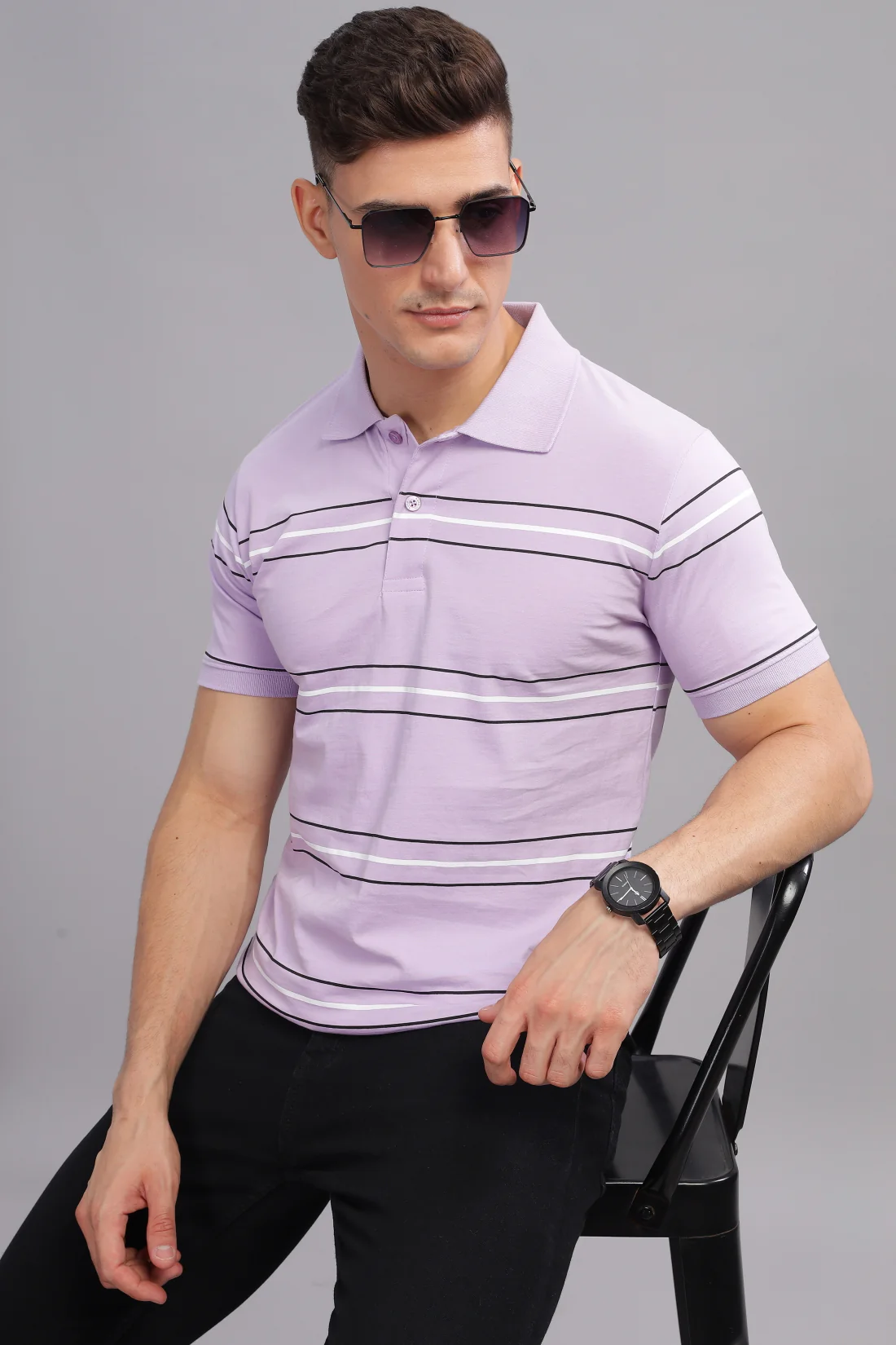 Men Purple Regular Fit Polo T-Shirt - Image 6