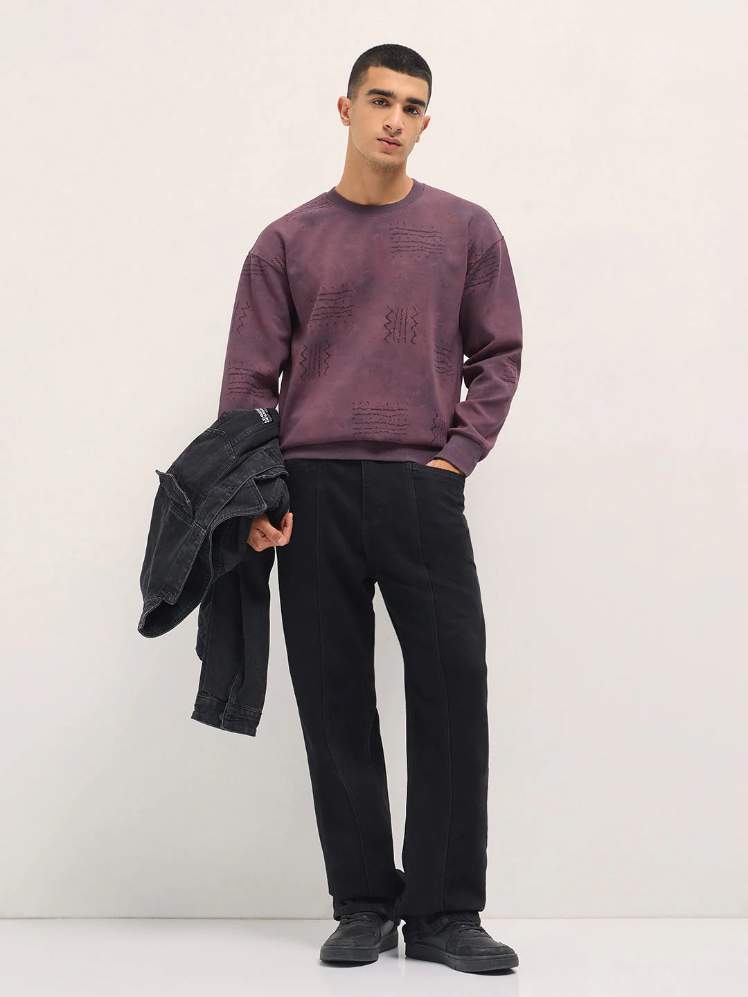 Men Purple Relaxed Fit Crew Neck T-Shirt - Image 4