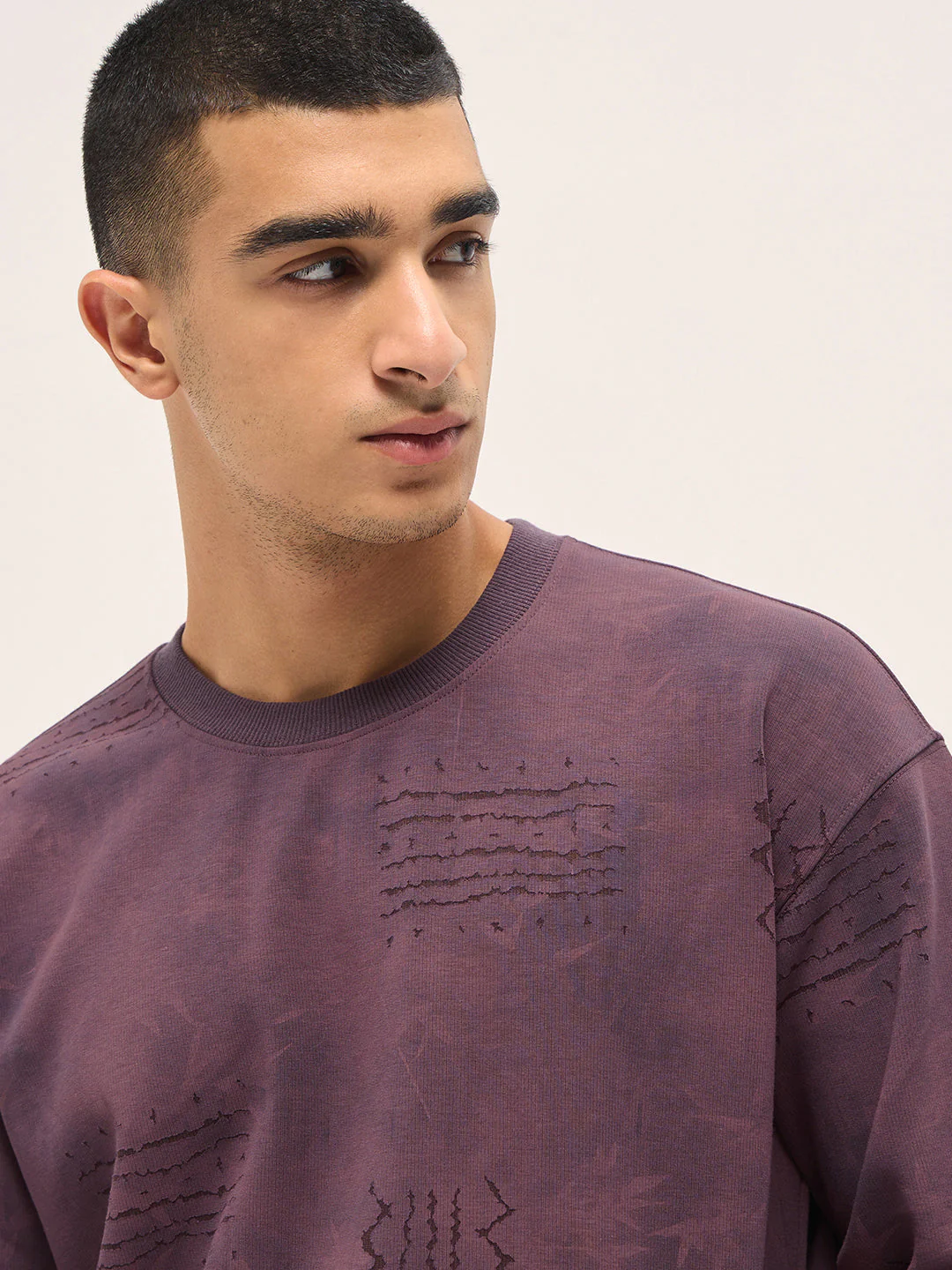 Men Purple Relaxed Fit Crew Neck T-Shirt - Image 5