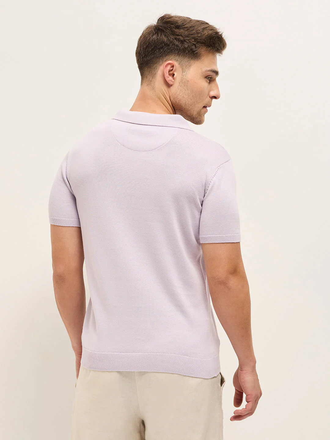 Men Purple Ribbed horizontal textured Regular Fit Polo T-shirt - Image 2