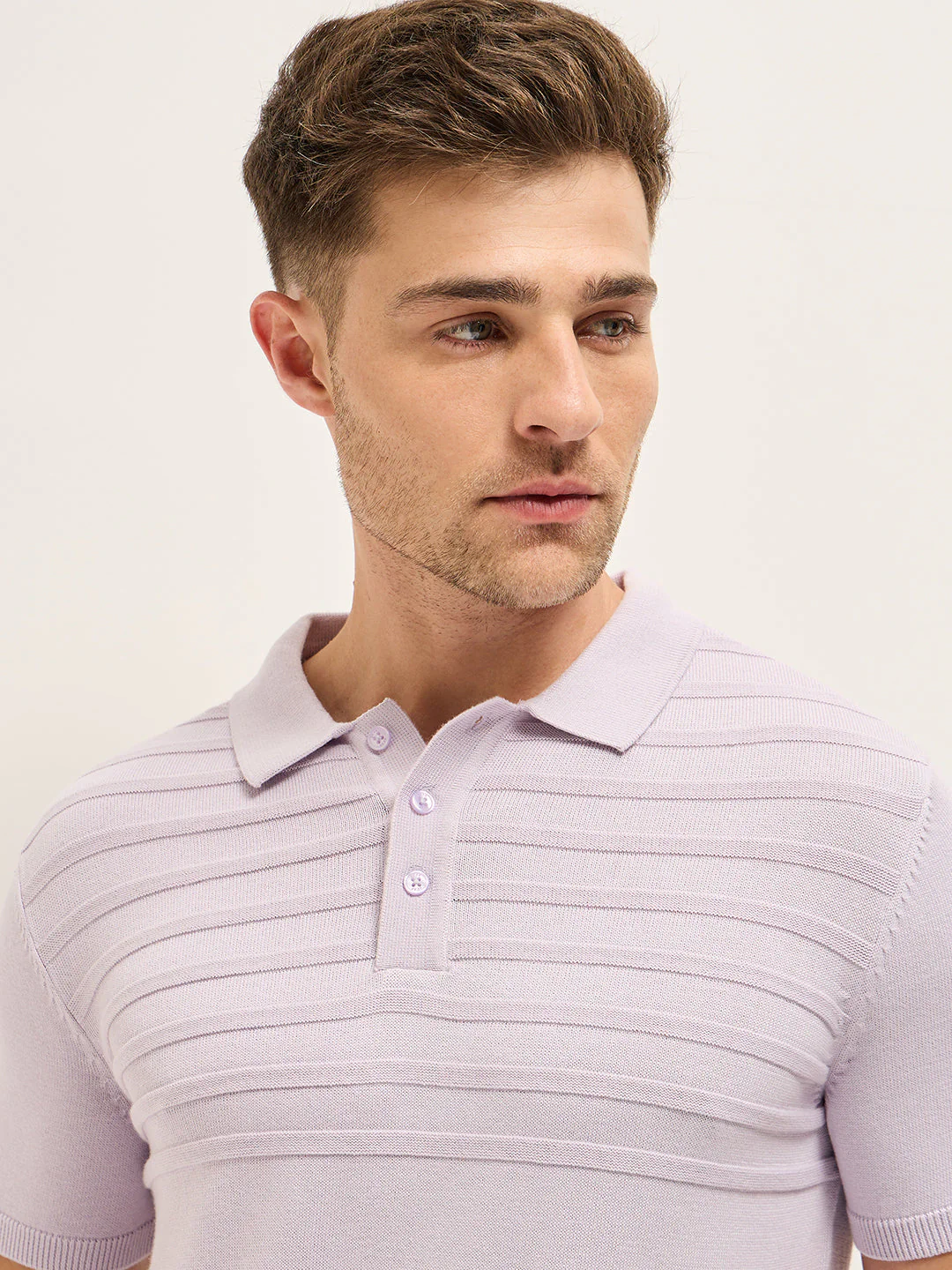 Men Purple Ribbed horizontal textured Regular Fit Polo T-shirt - Image 5
