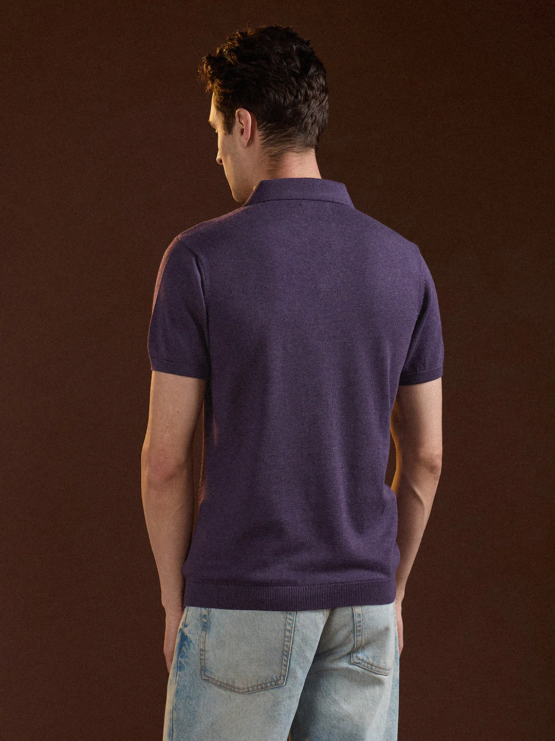 Men Purple Ribbed Texture Design Slim Fit Polo - Image 2