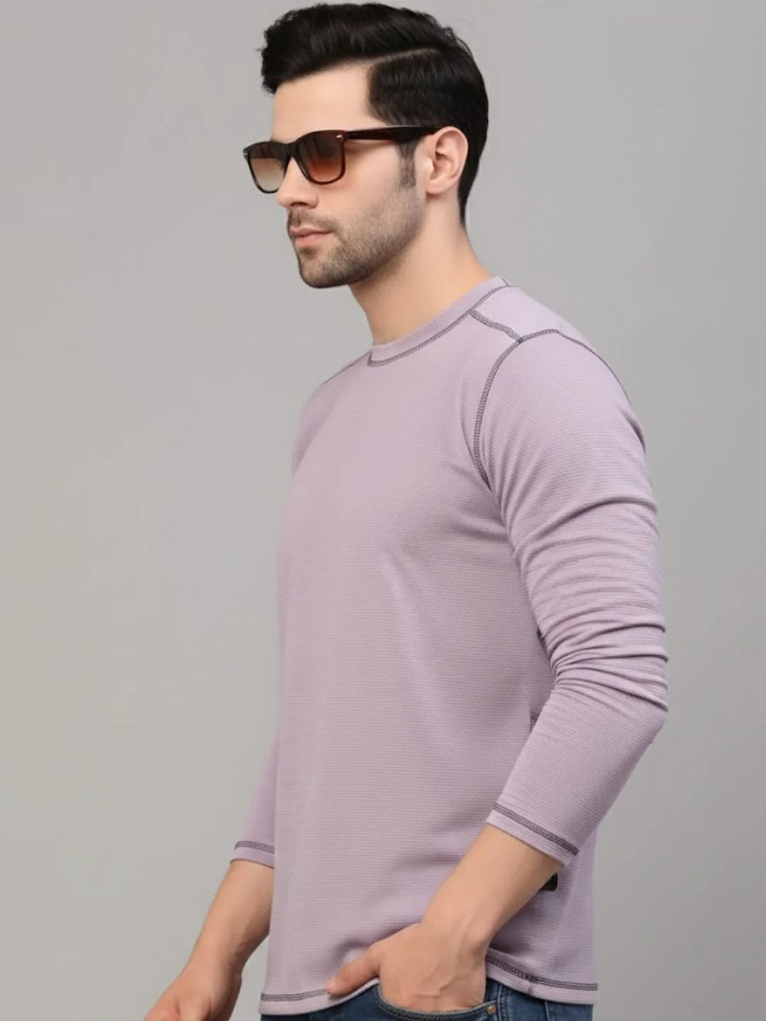 Men Purple Round Neck Polyester T-Shirt - Image 4