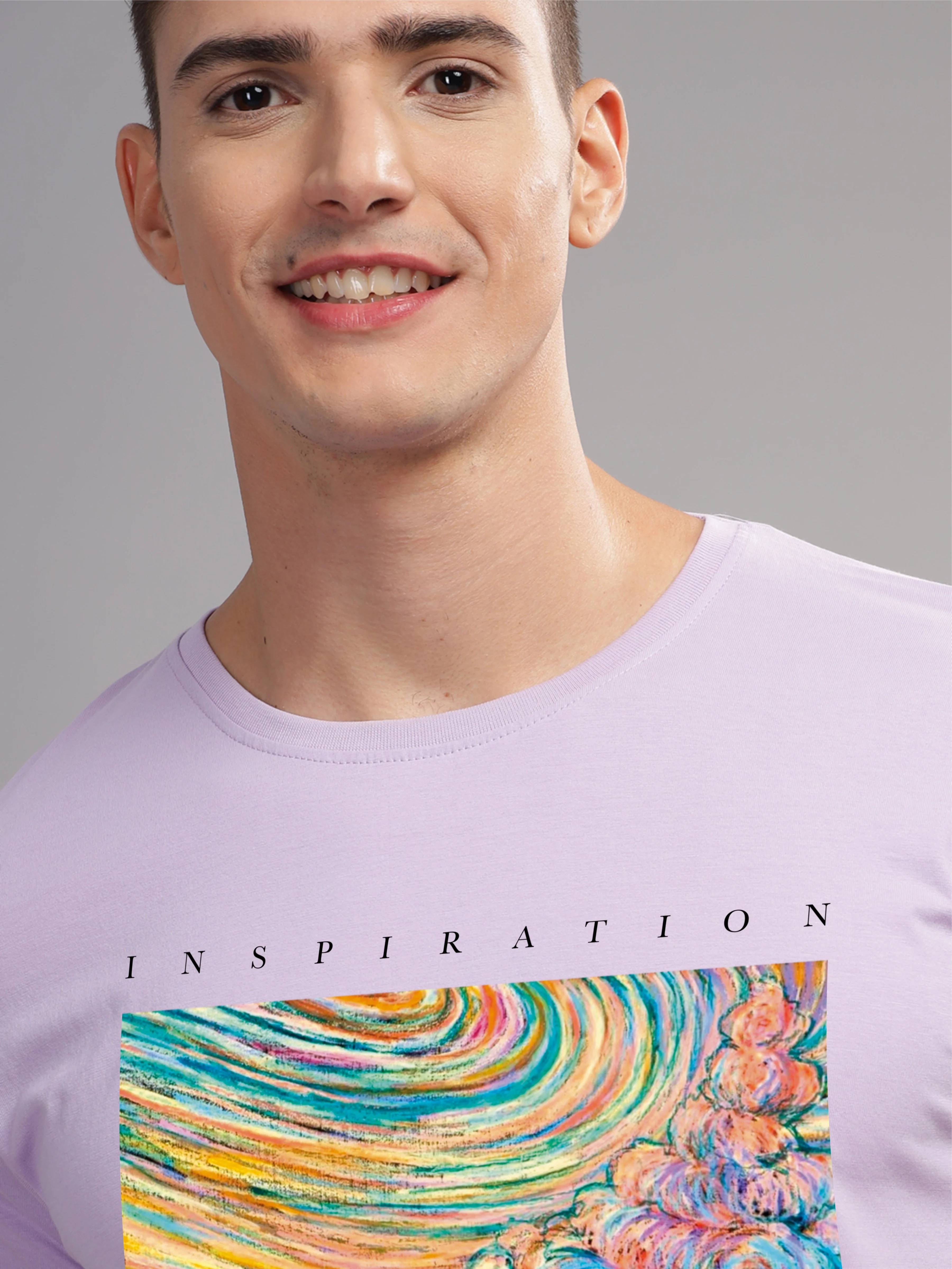 Men Purple Round Neck T Shirt - Image 2