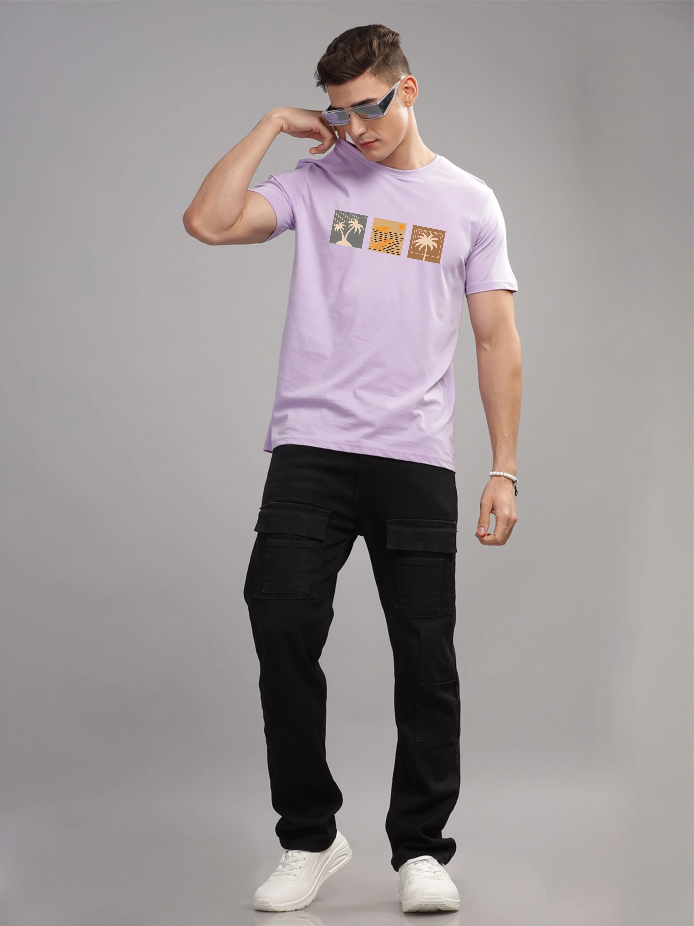 Men Purple Round Neck T Shirt - Image 2