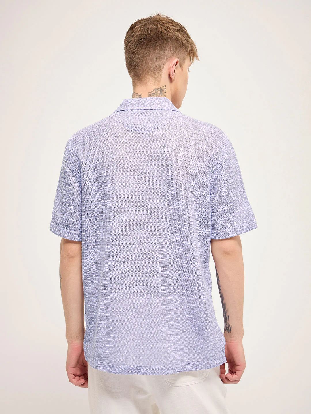 Men Purple Self Design Regular Fit Casual Shirt - Image 2