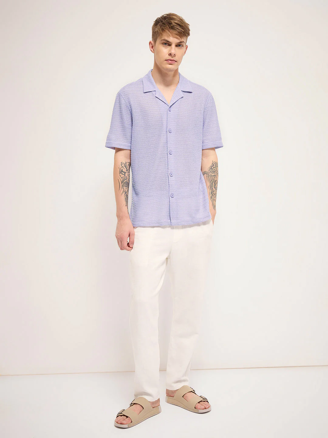 Men Purple Self Design Regular Fit Casual Shirt - Image 5