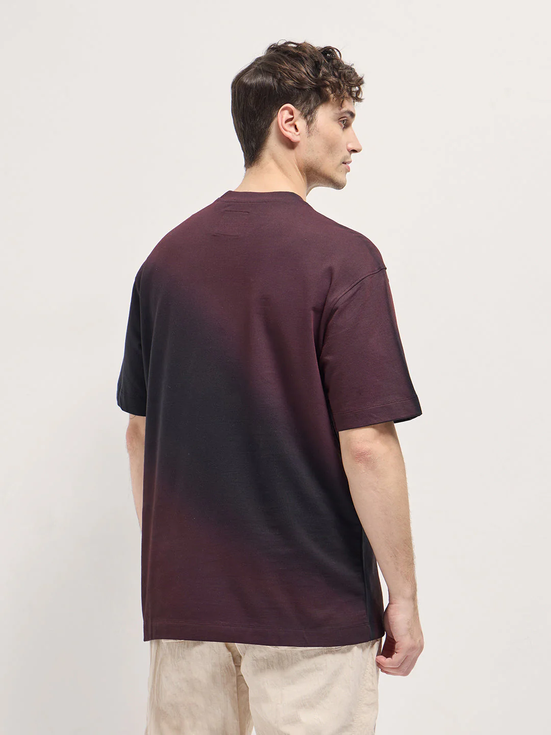 Men Purple Shade Diagonal gradient fade Oversize Crew Neck T-shirt - Image 2