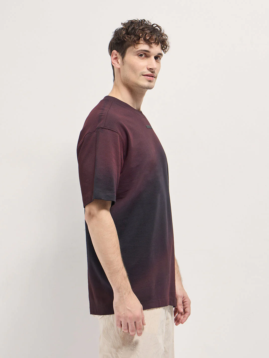Men Purple Shade Diagonal gradient fade Oversize Crew Neck T-shirt - Image 3