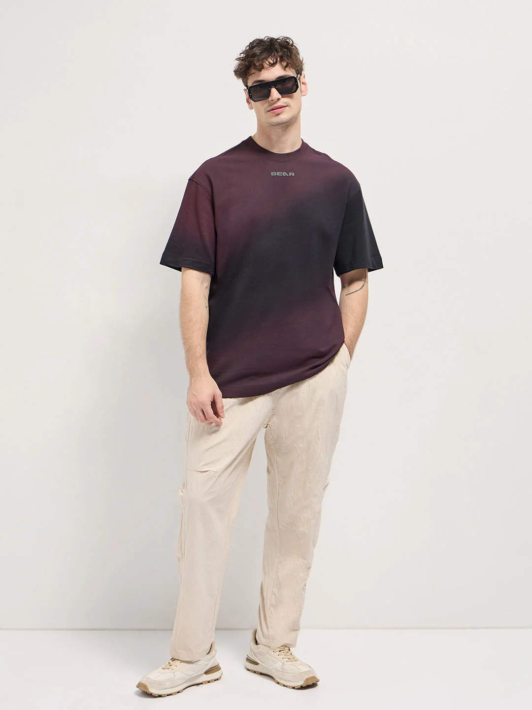 Men Purple Shade Diagonal gradient fade Oversize Crew Neck T-shirt - Image 4