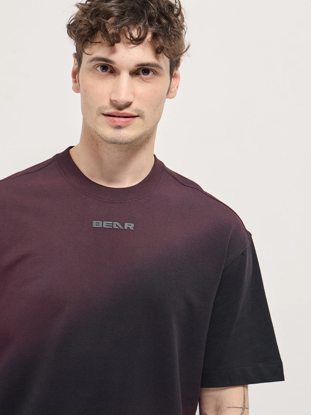 Men Purple Shade Diagonal gradient fade Oversize Crew Neck T-shirt - Image 5