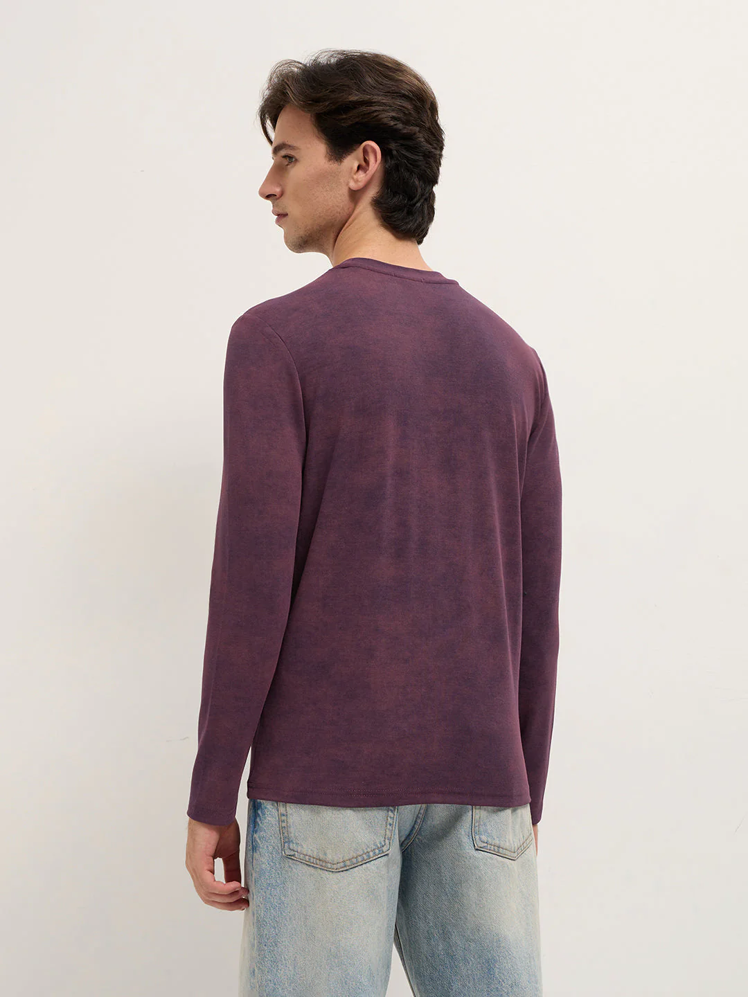Men Purple Slim Fit Crew Neck T-Shirt - Image 2