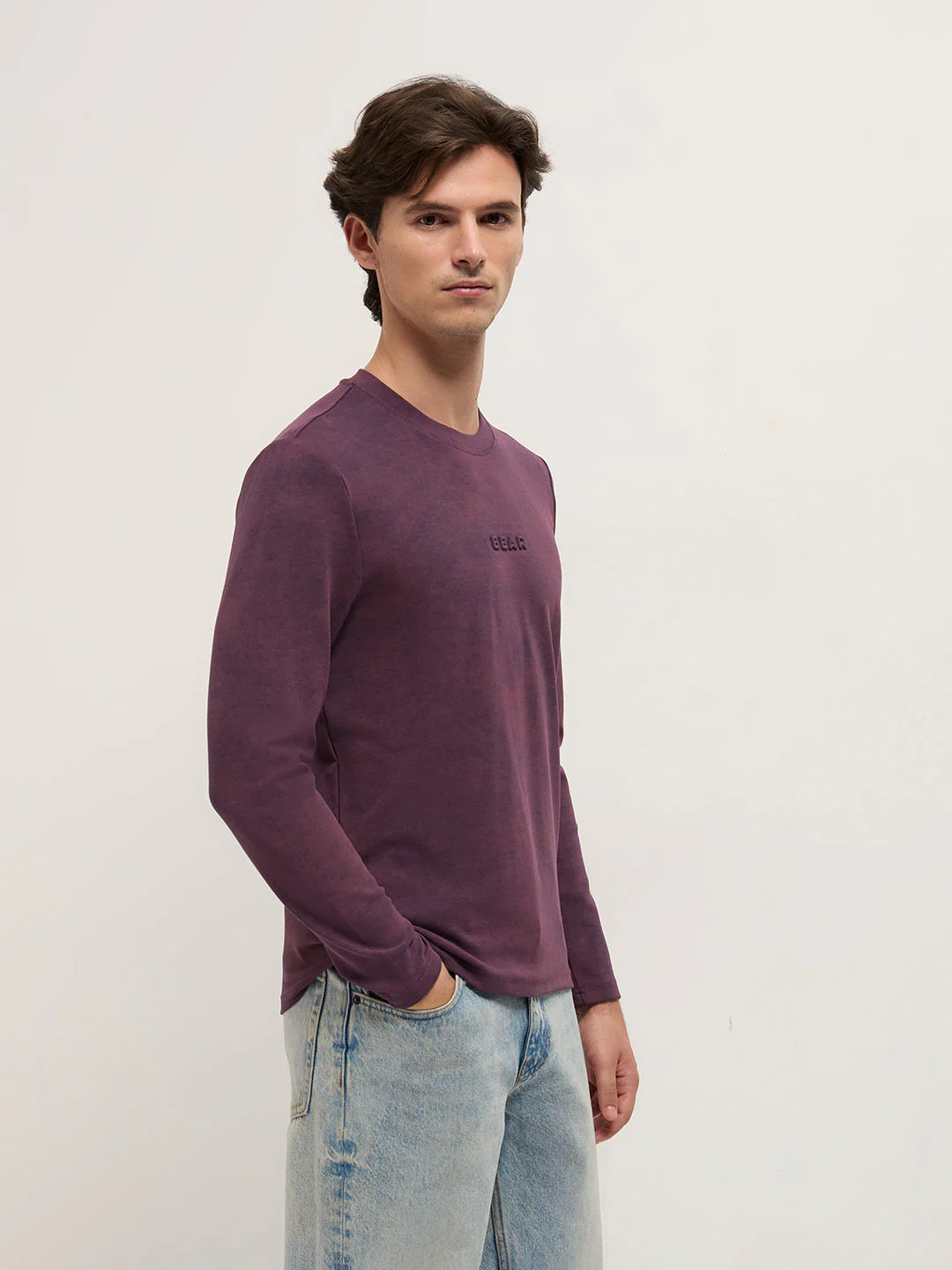 Men Purple Slim Fit Crew Neck T-Shirt - Image 3