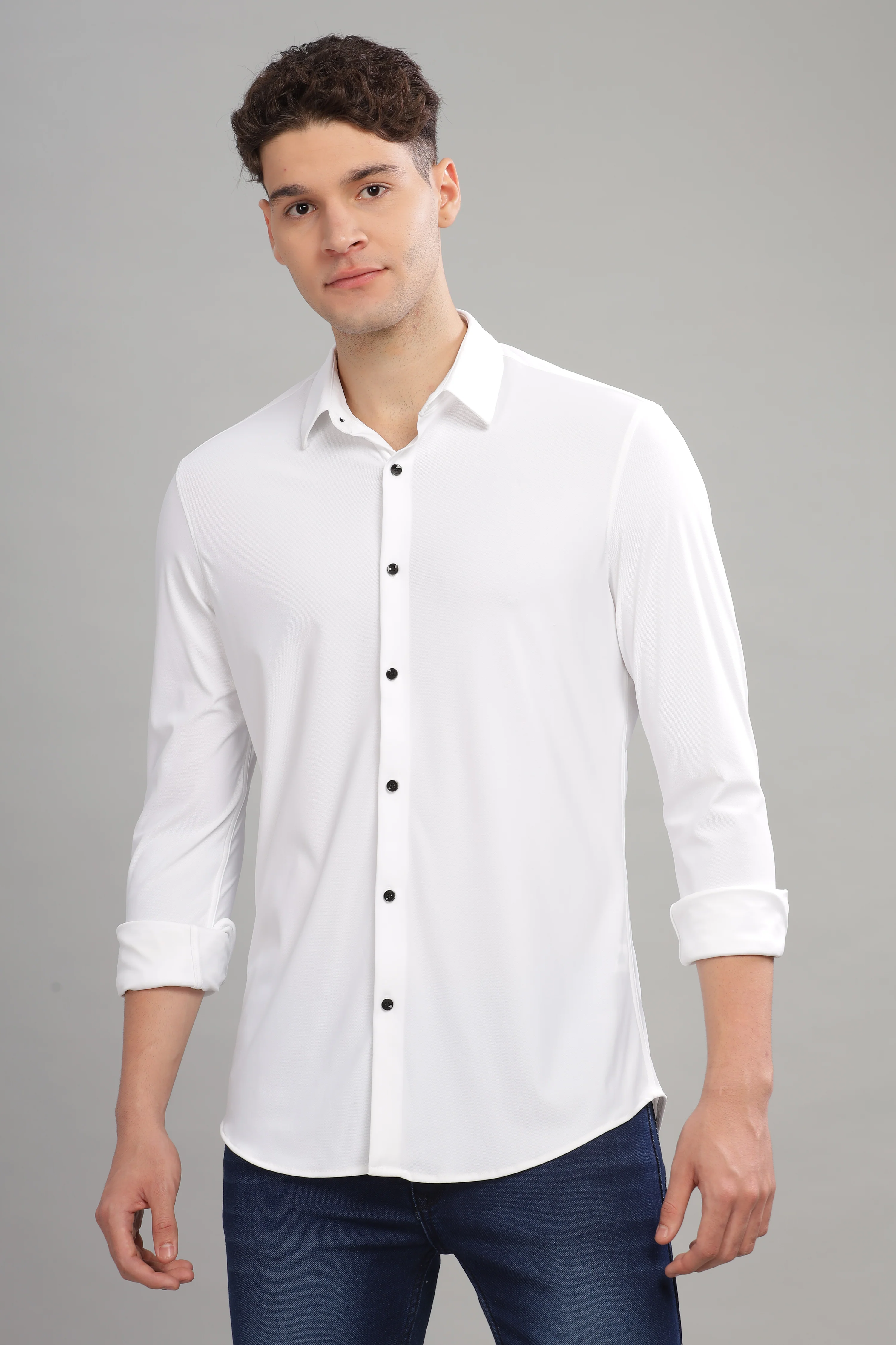 Men White Slim Fit Shirt - Image 2