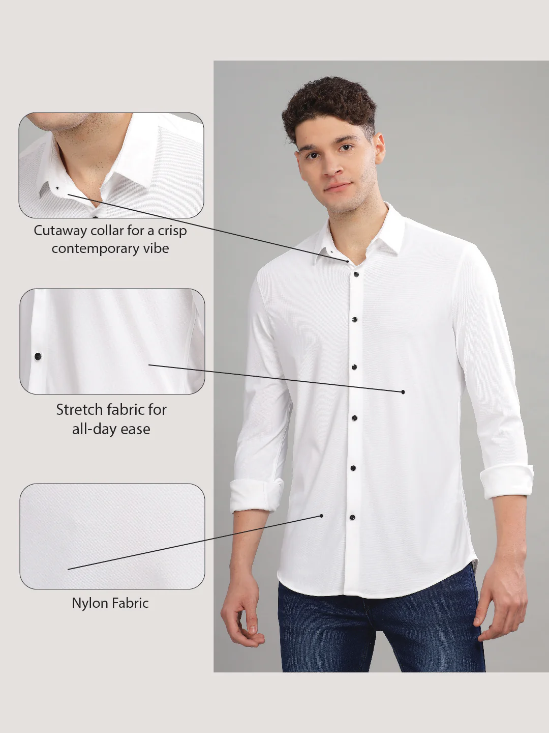 Men White Slim Fit Shirt - Image 6