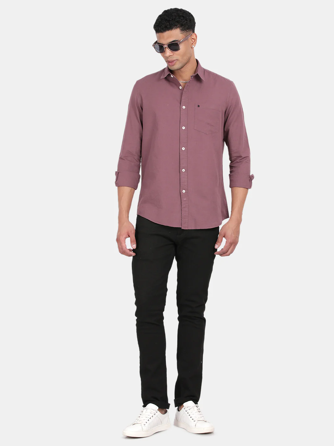 Men Purple Slim Fit Spread Collar Full Sleeve Casual Shirt - Image 3