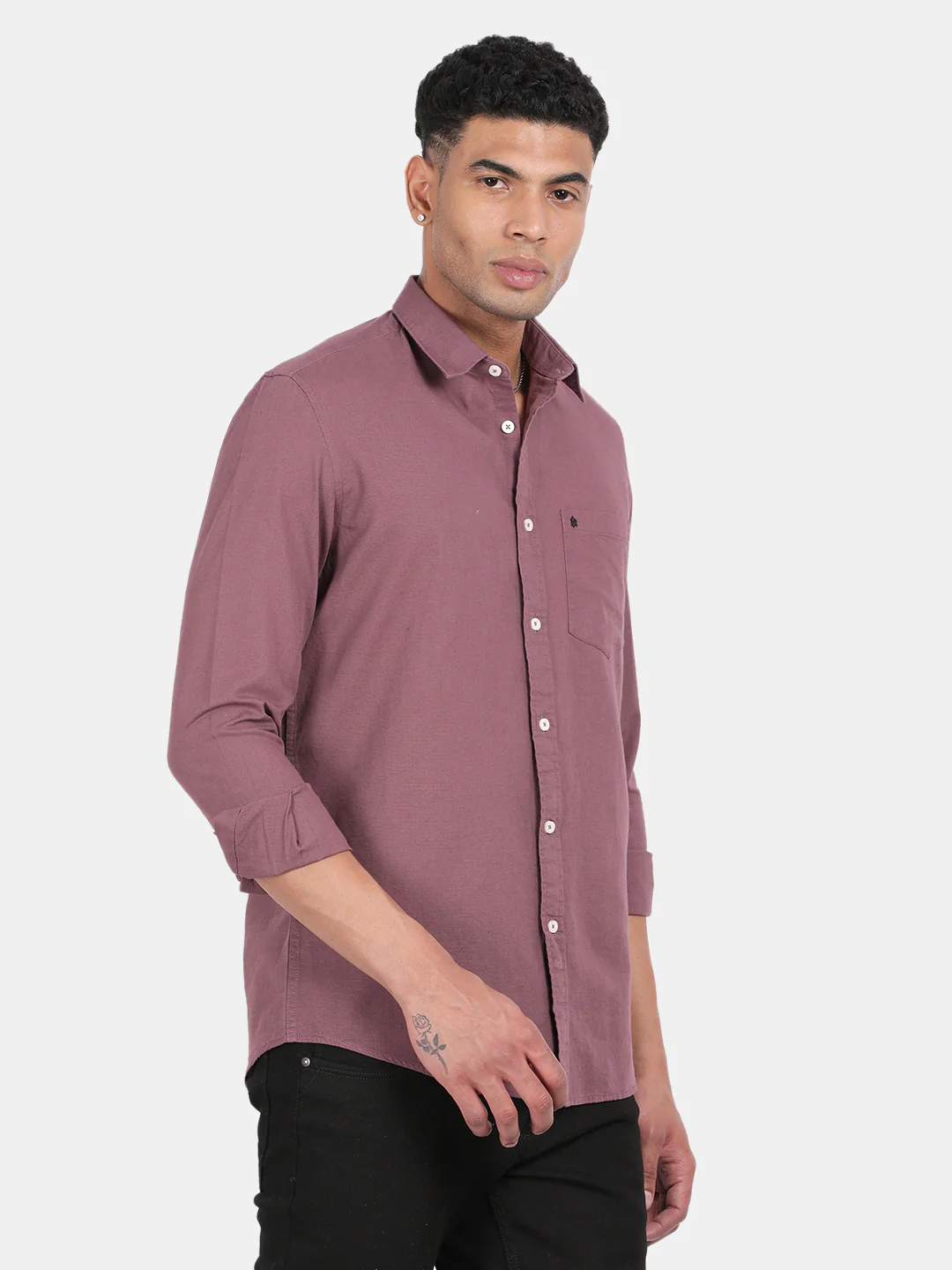 Men Purple Slim Fit Spread Collar Full Sleeve Casual Shirt - Image 5