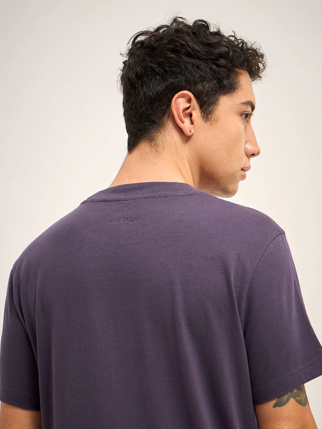 Men Purple Solid Crew Neck Regular Fit T-Shirt - Image 6