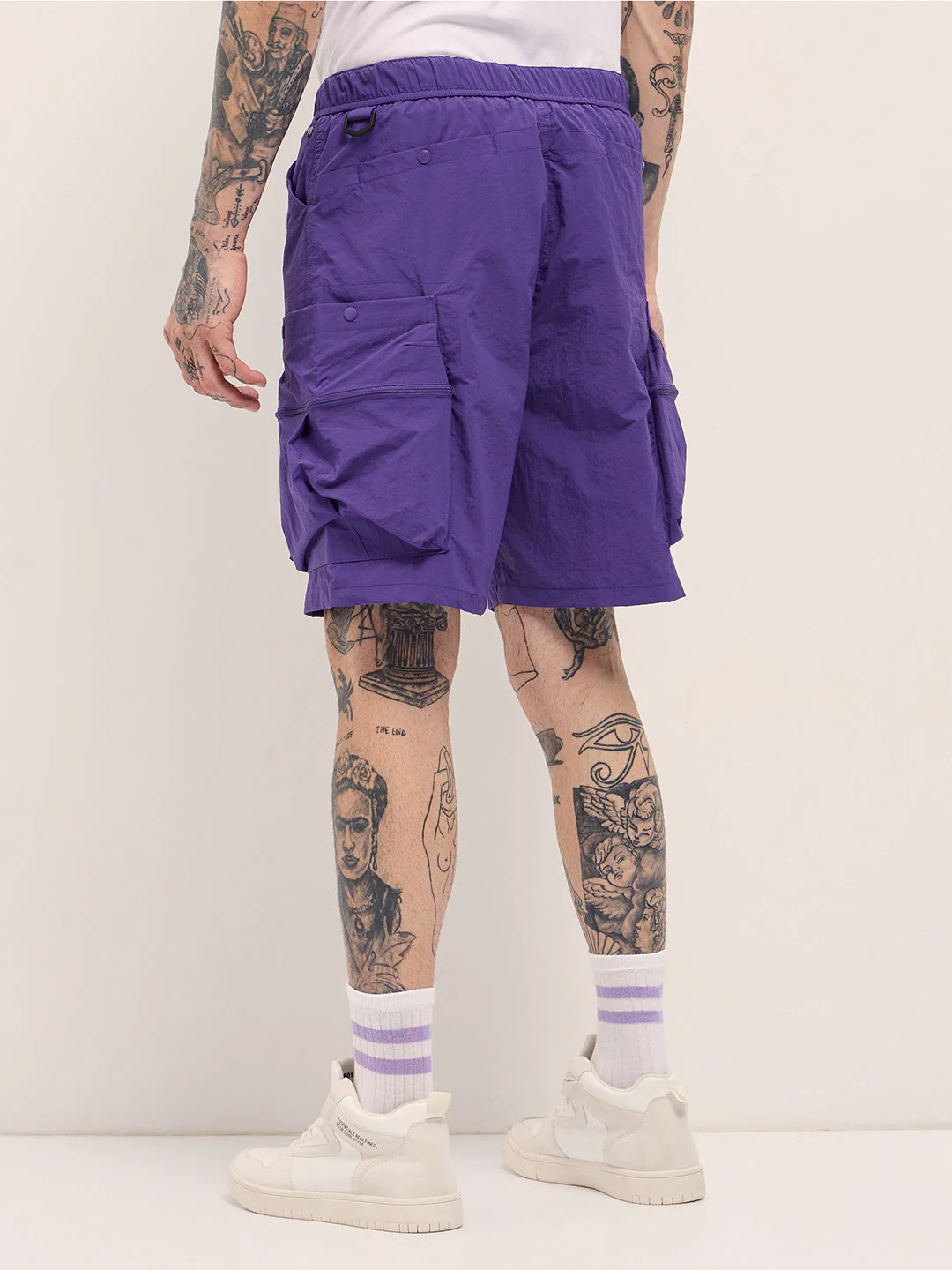 Men Purple Solid Polyester Cargo Shorts - Image 2