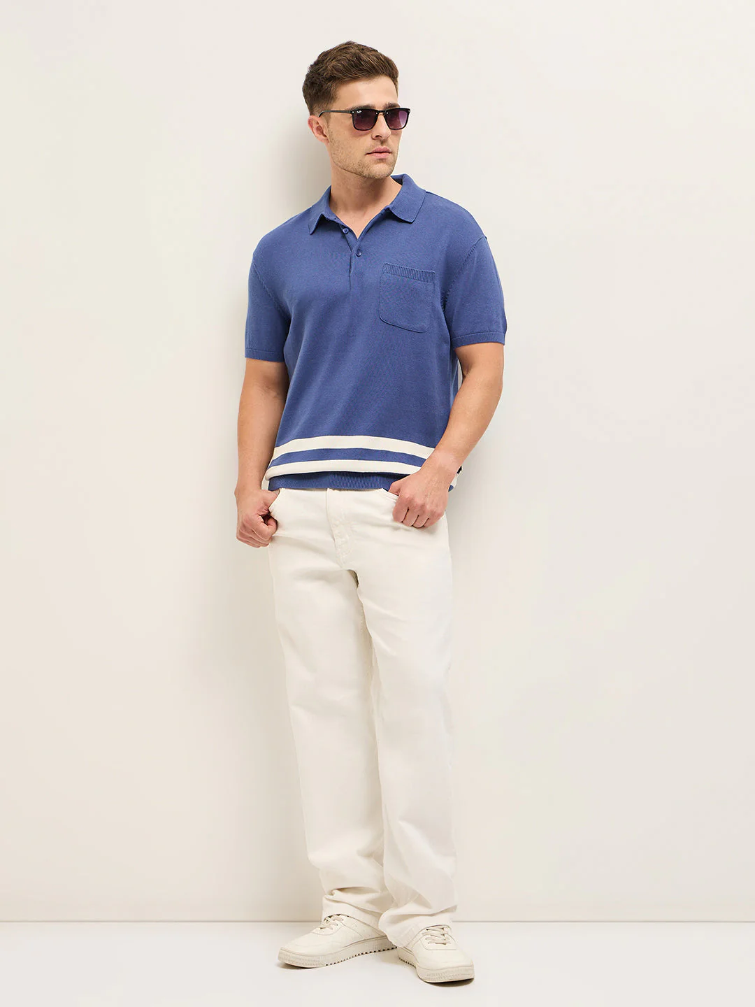 Men Purple Solid Regular Fit Polo - Image 4