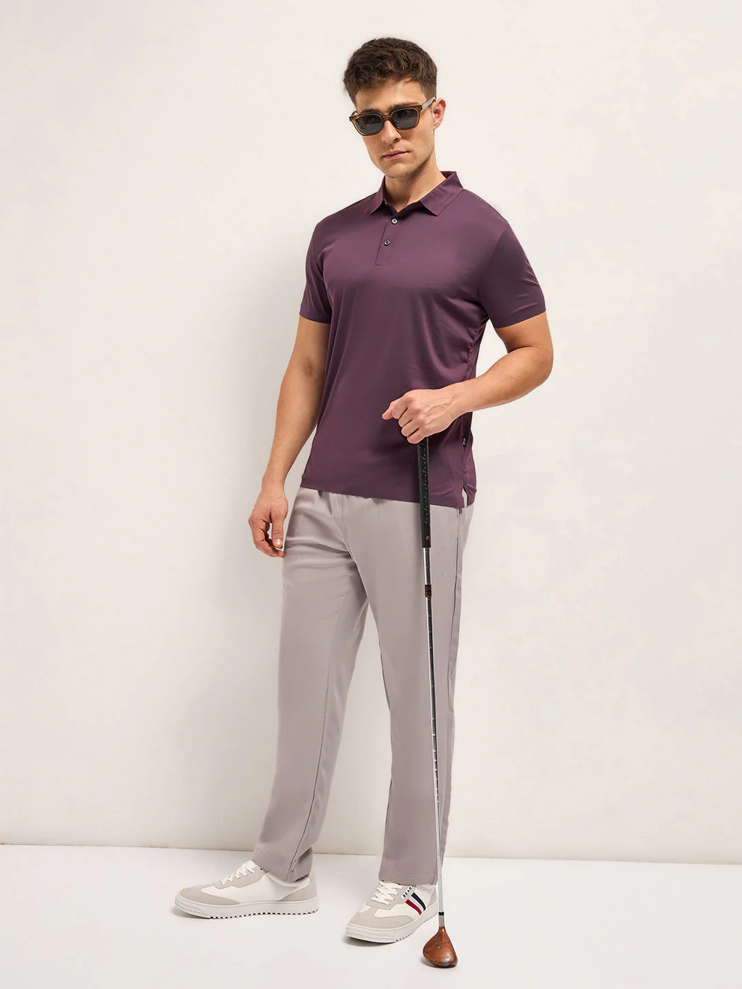 Men Purple Solid Regular Fit Polo T-shirt - Image 4